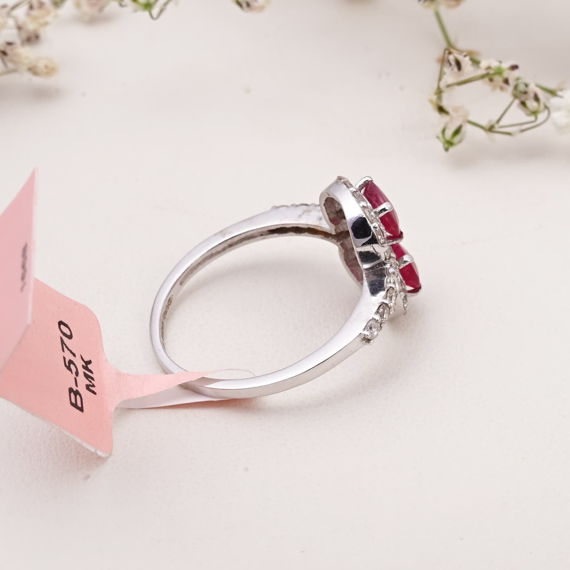 Twin Blossom Ruby Diamond Ring