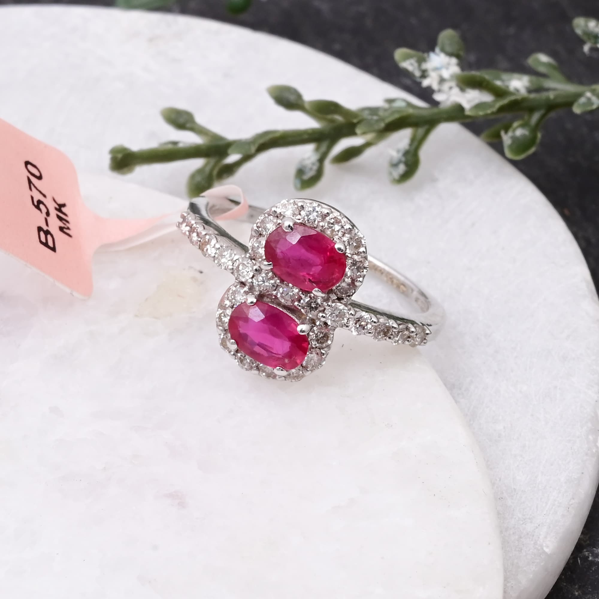 Twin Blossom Ruby Diamond Ring