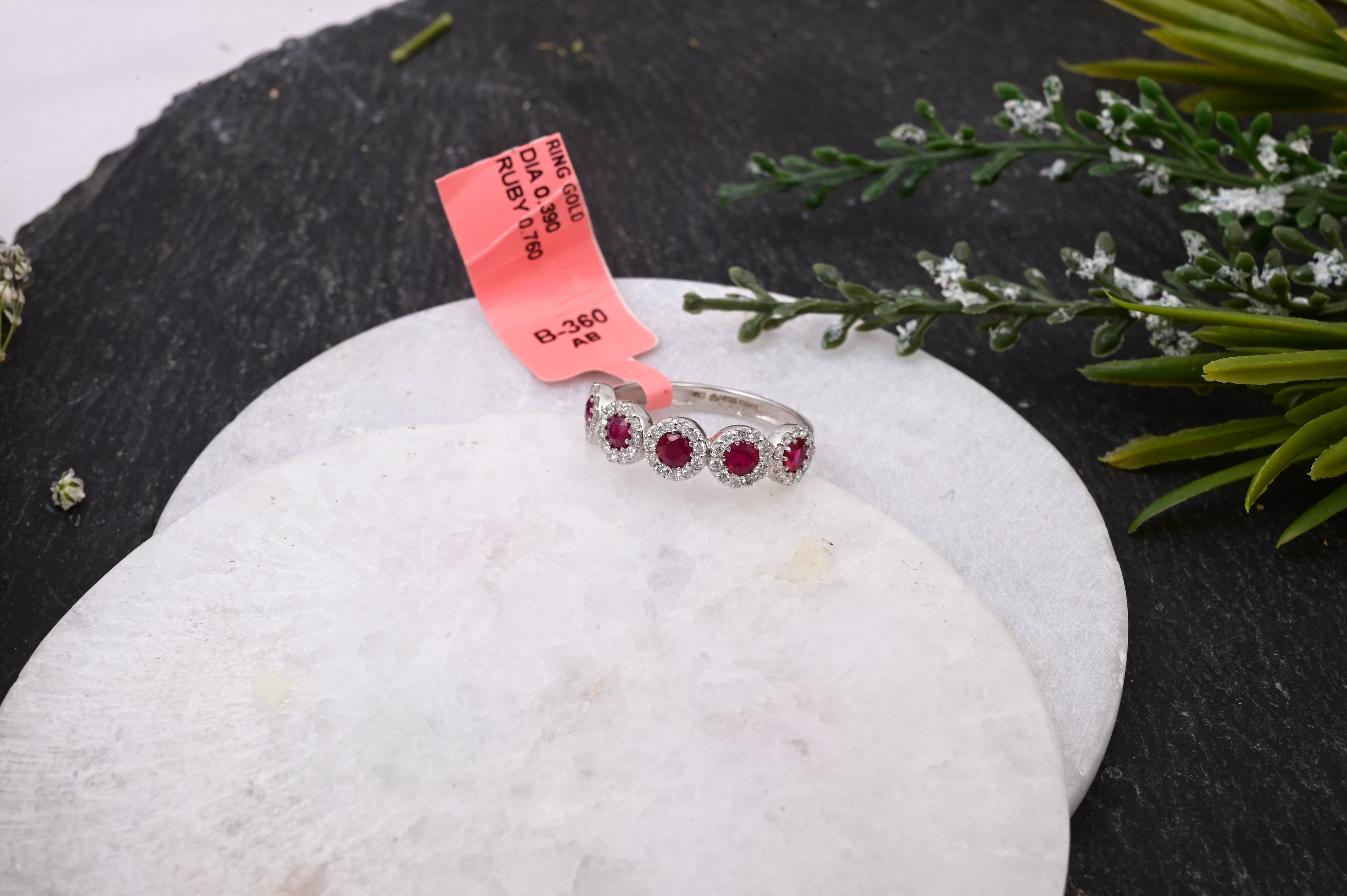 Ruby Halo Station Band Ring