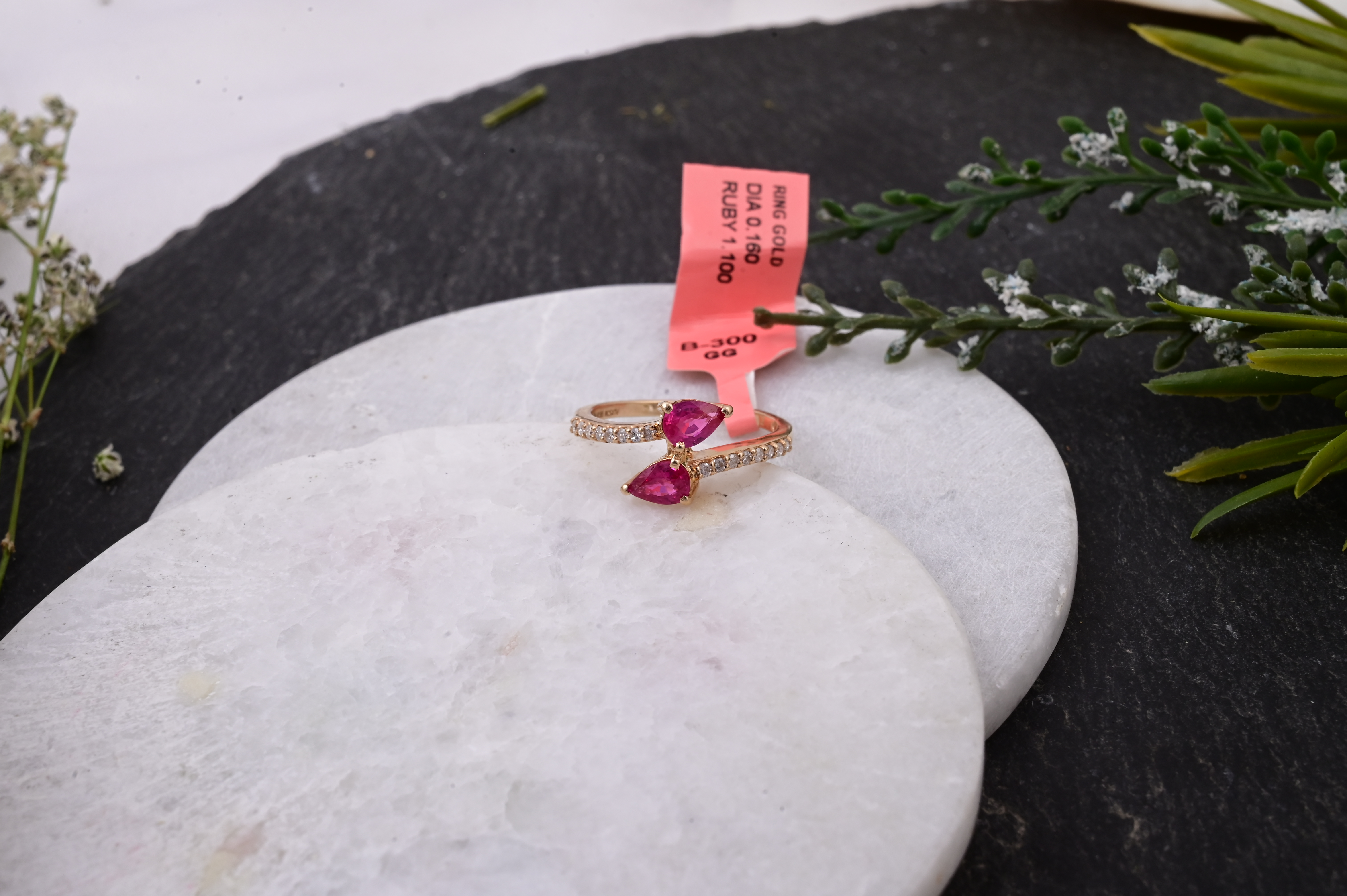 Twin Pear Ruby Bypass Ring