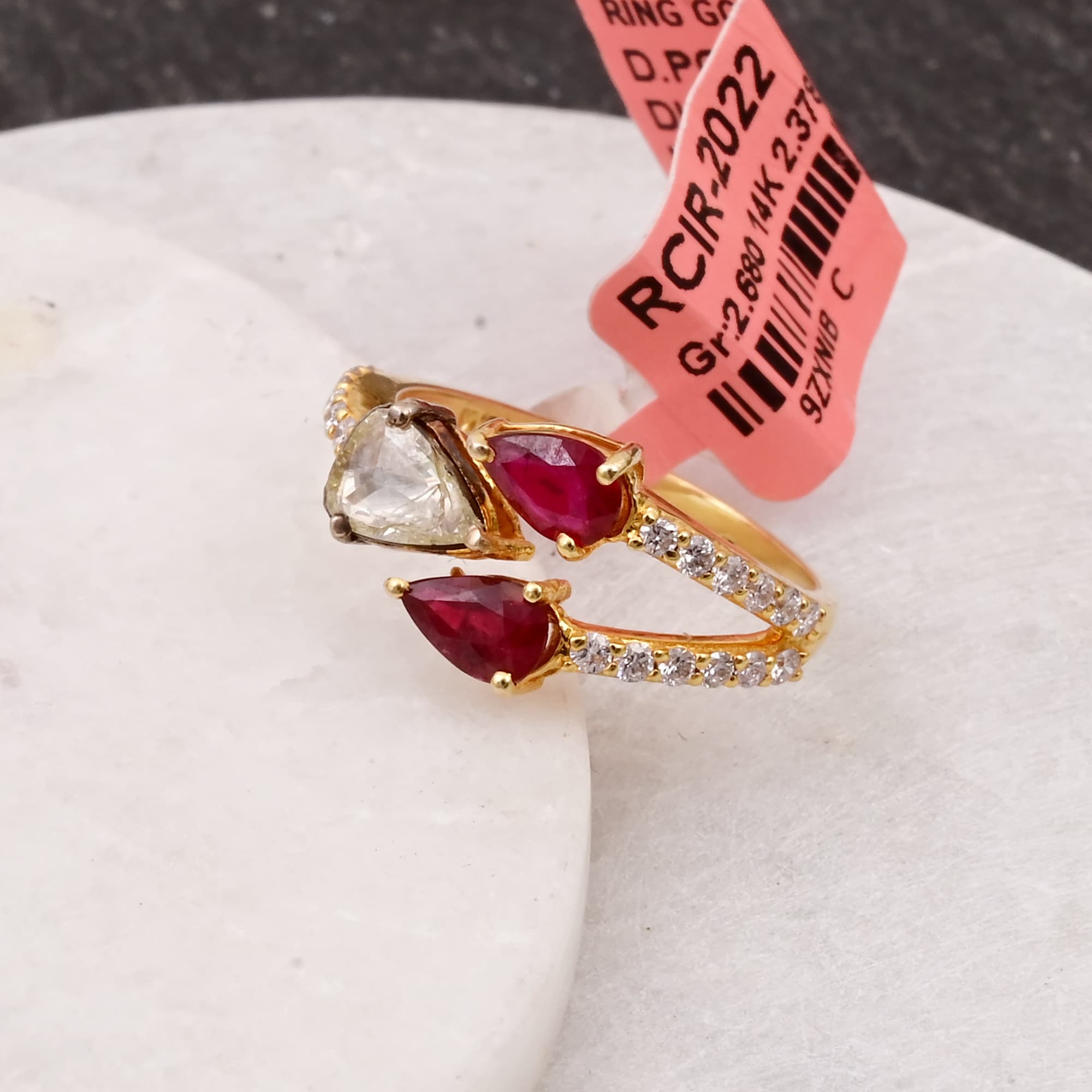 Rose Cut Diamond & Ruby Open Bypass Ring