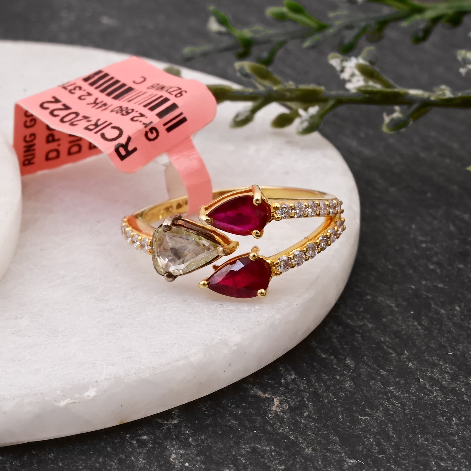 Rose Cut Diamond & Ruby Open Bypass Ring