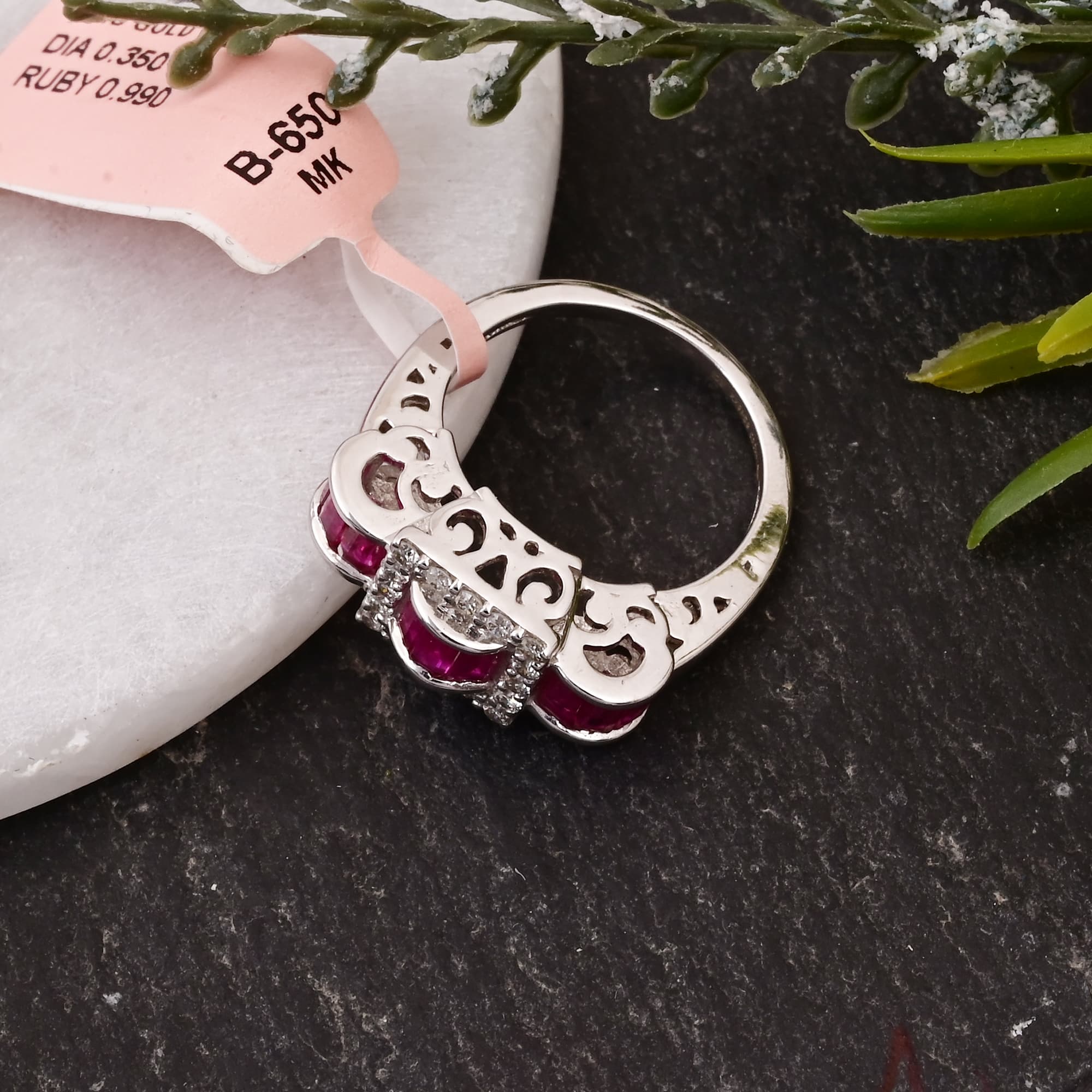 Vintage Ruby Diamond Ribbon Ring