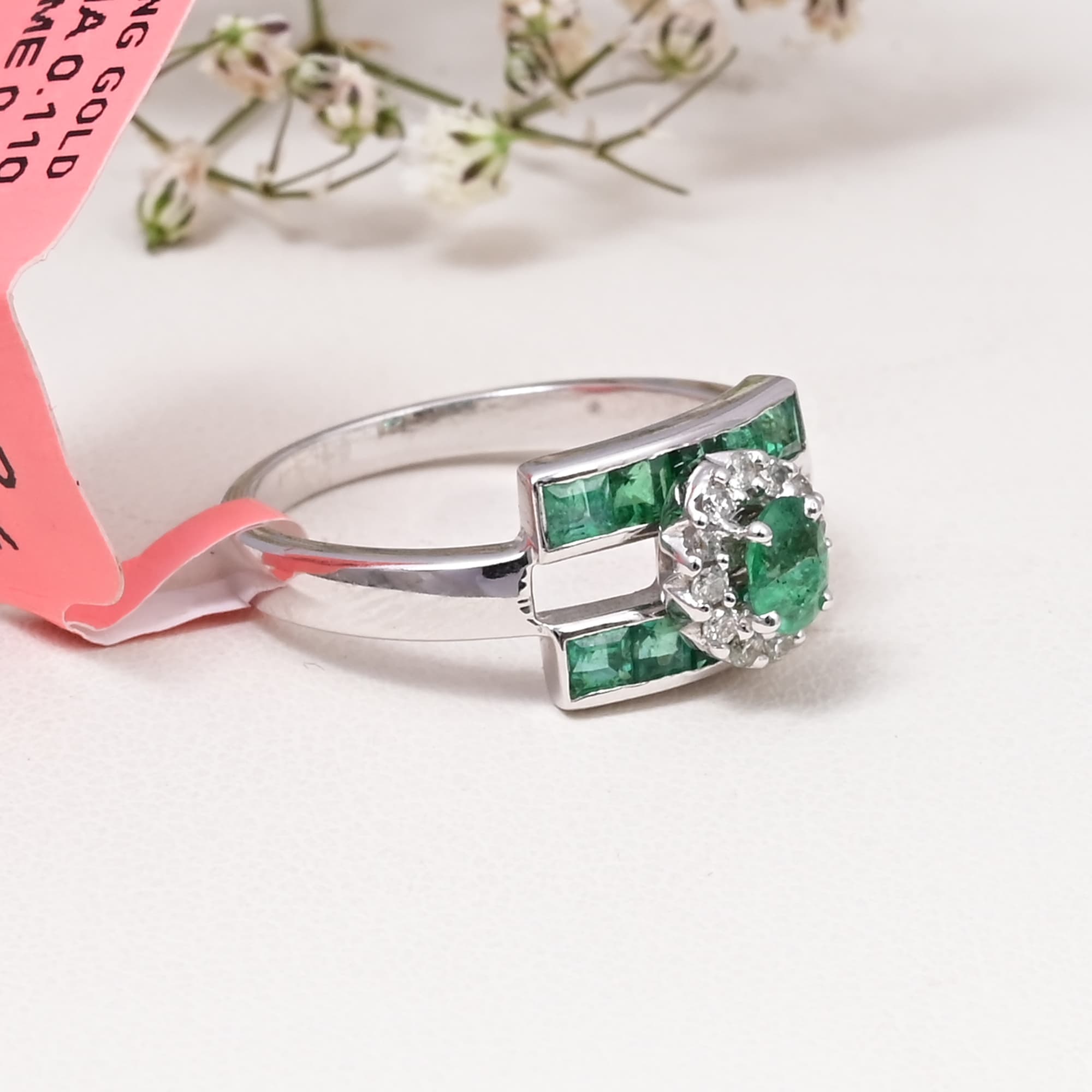 Emerald Art Deco Halo Ring alternate view