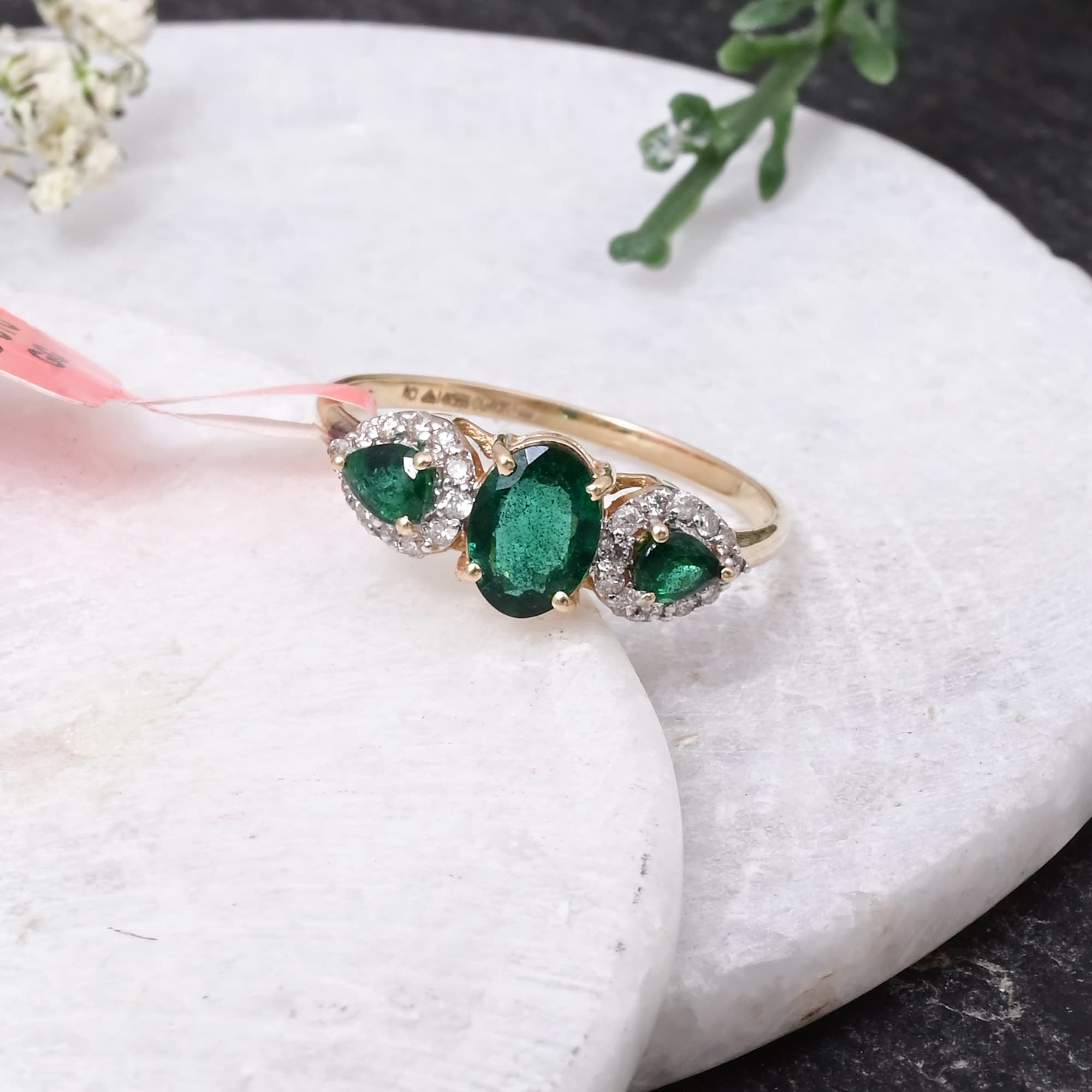Emerald Trinity Halo Ring