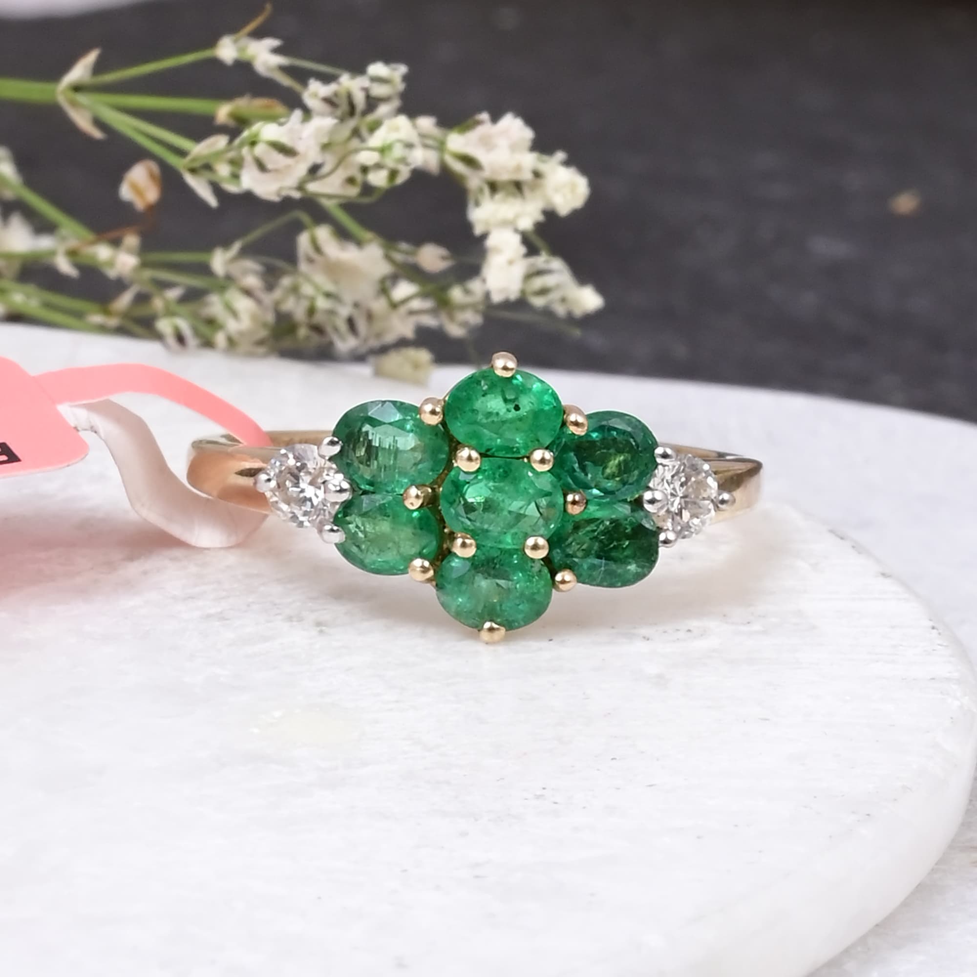 Emerald Blossom Cluster Ring