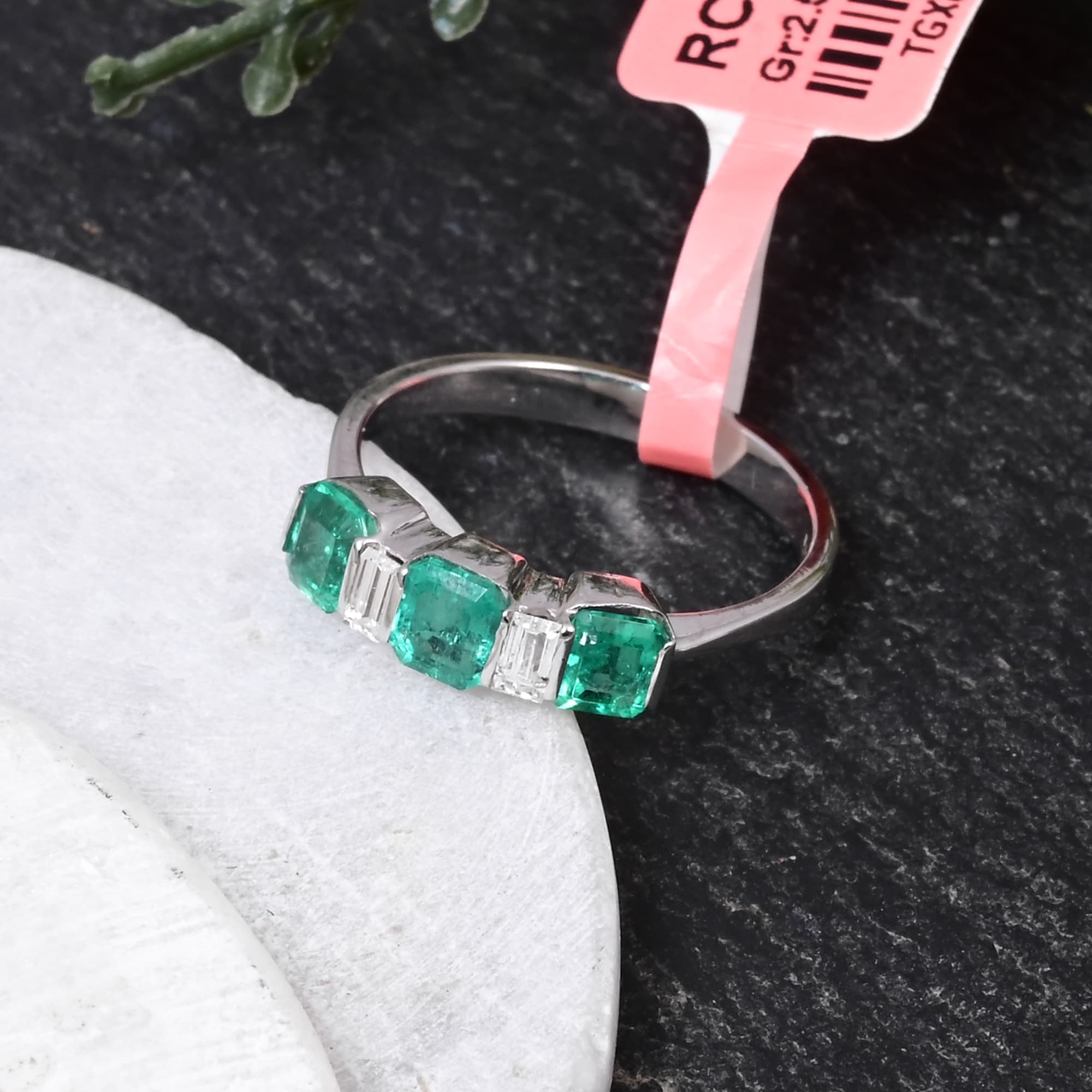 Emerald Geometry Band Ring