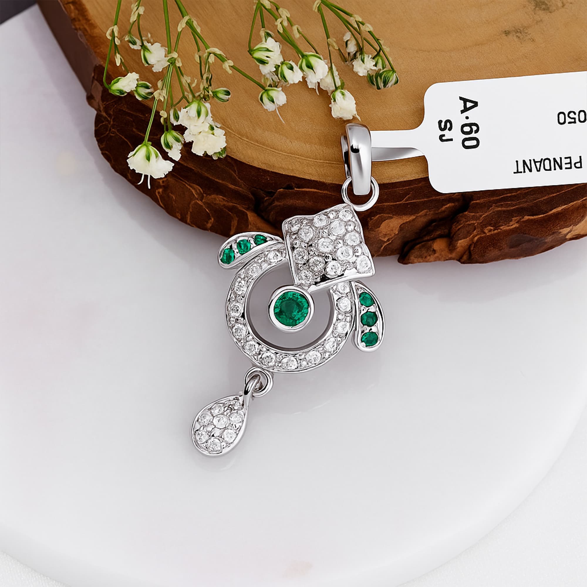 Emerald Diamond Regal Drop Pendant alternate view