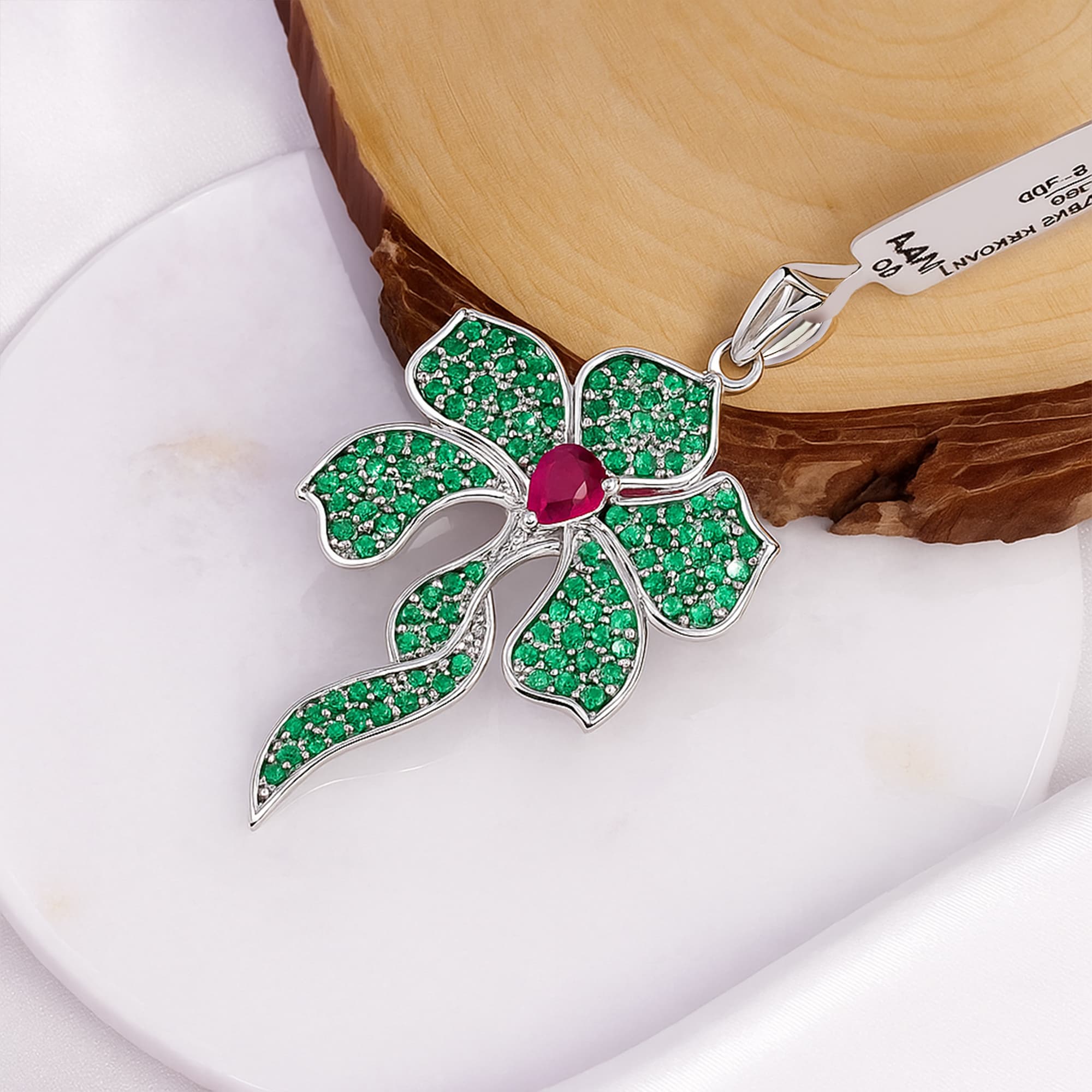 Emerald Ruby Floral Bloom Pendant alternate view