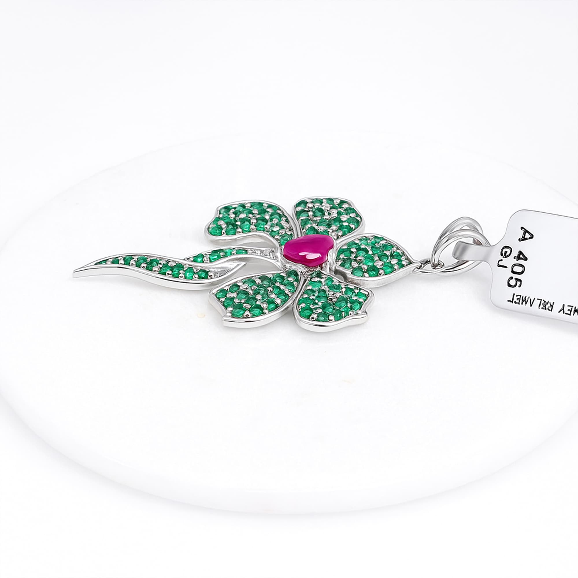 Emerald Ruby Floral Bloom Pendant
