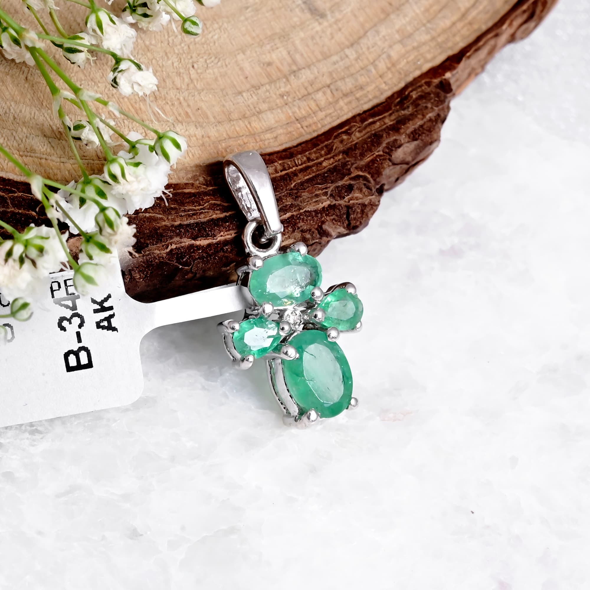 Emerald Diamond Cross Pendant alternate view