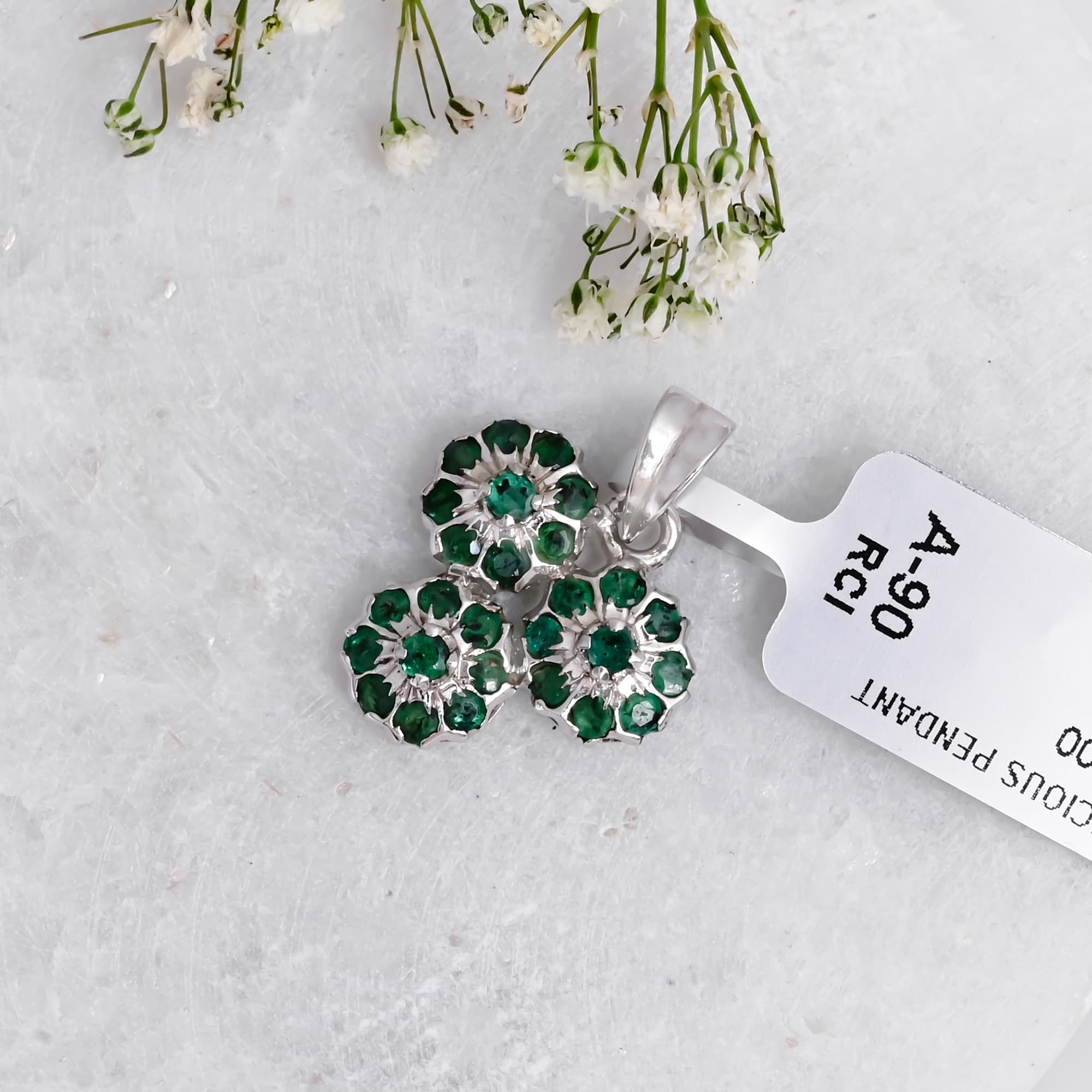 Emerald Diamond Floral Cluster Pendant