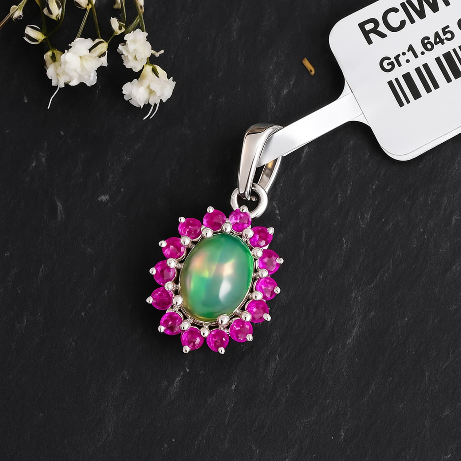 Opal Ruby Floral Halo Pendant