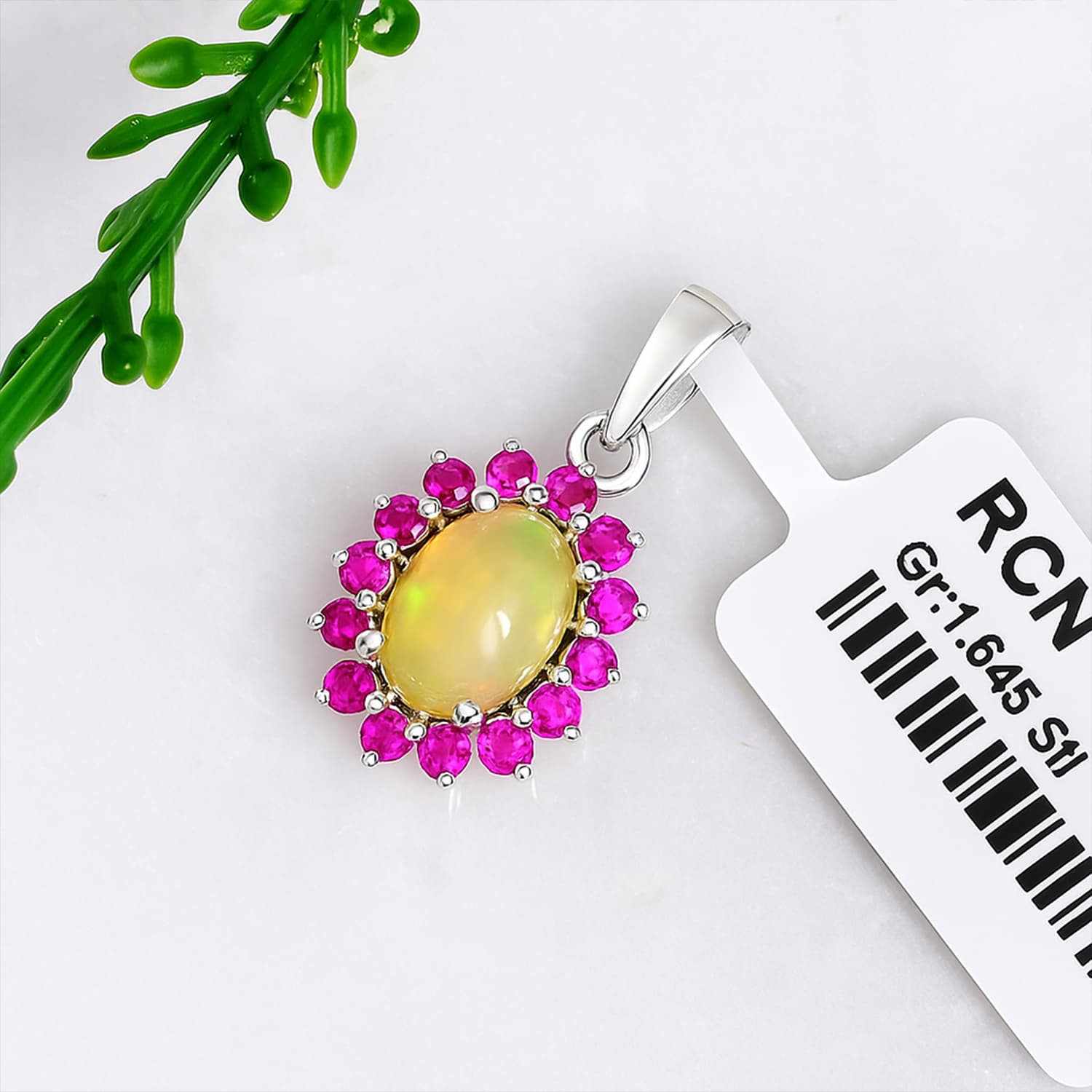 Opal Ruby Floral Halo Pendant