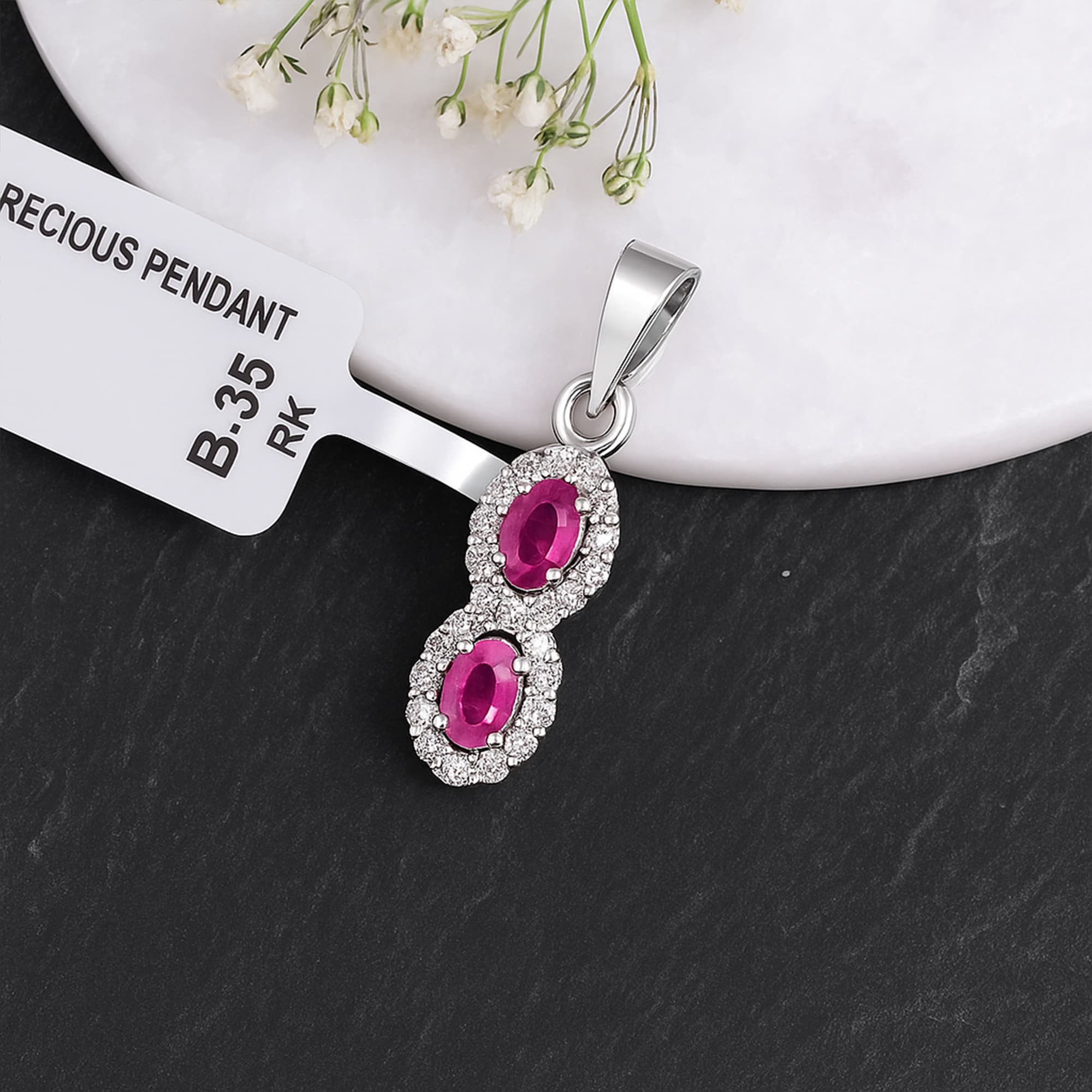 Ruby Diamond Double Halo Pendant