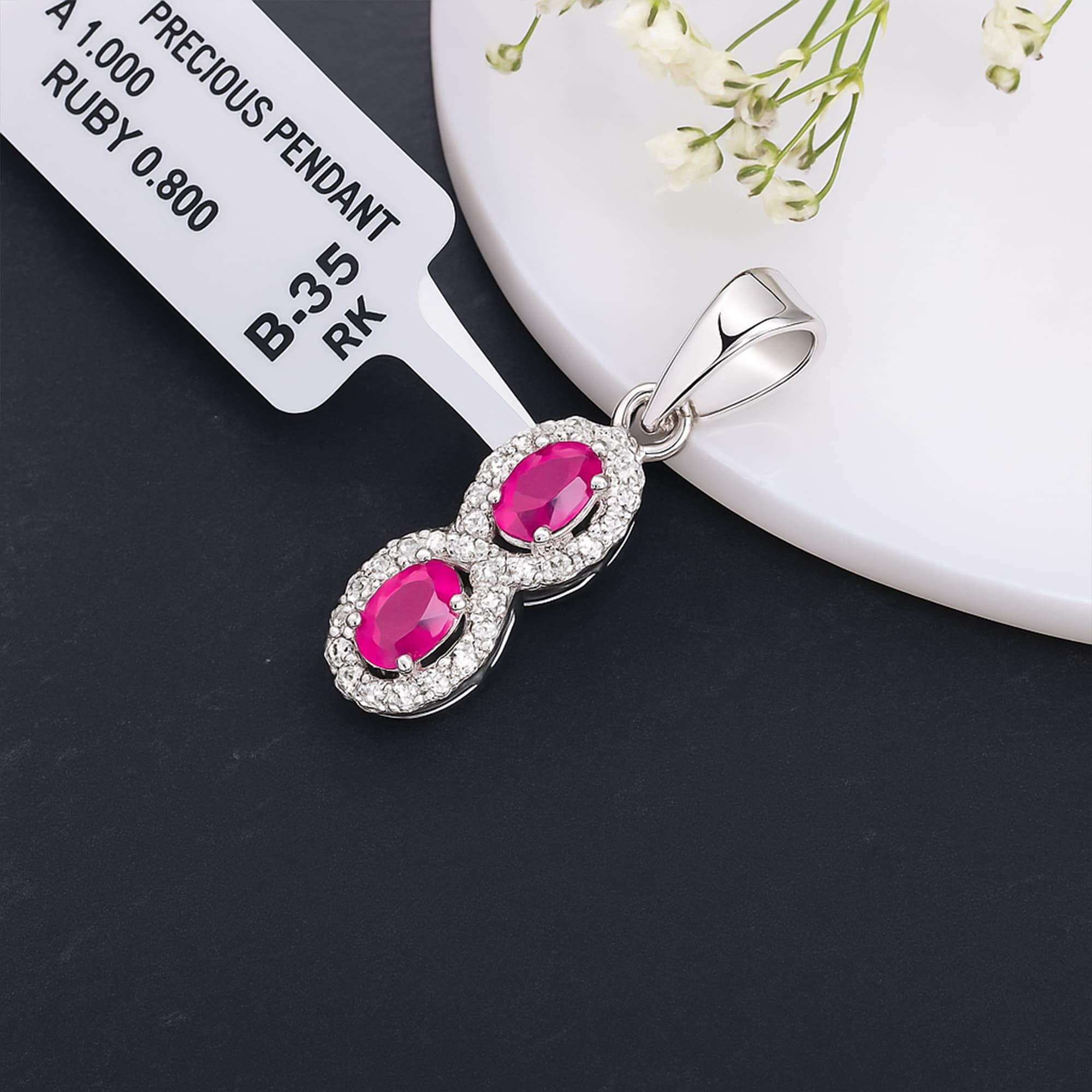Ruby Diamond Double Halo Pendant alternate view