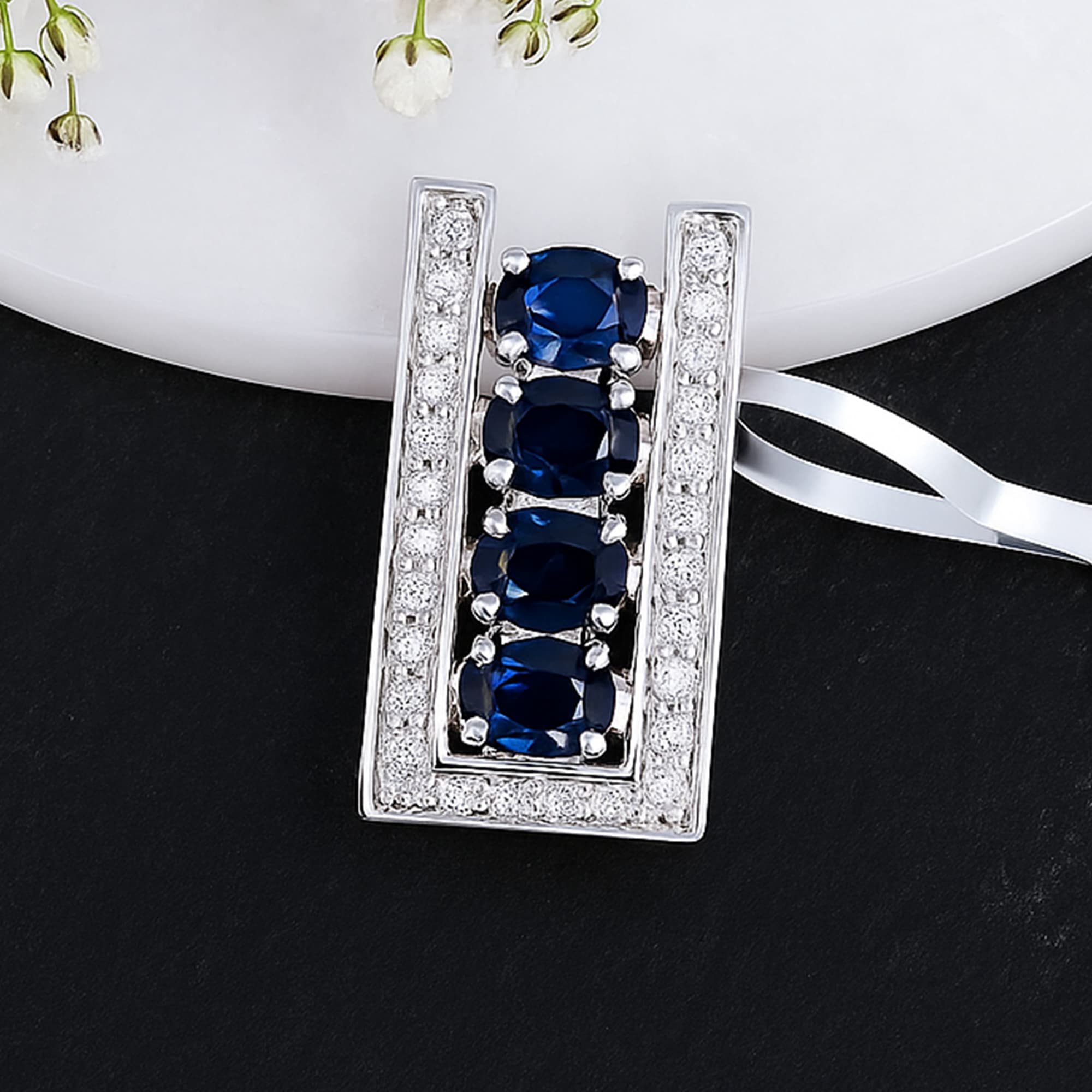 Sapphire Diamond Geometric Bar Pendant