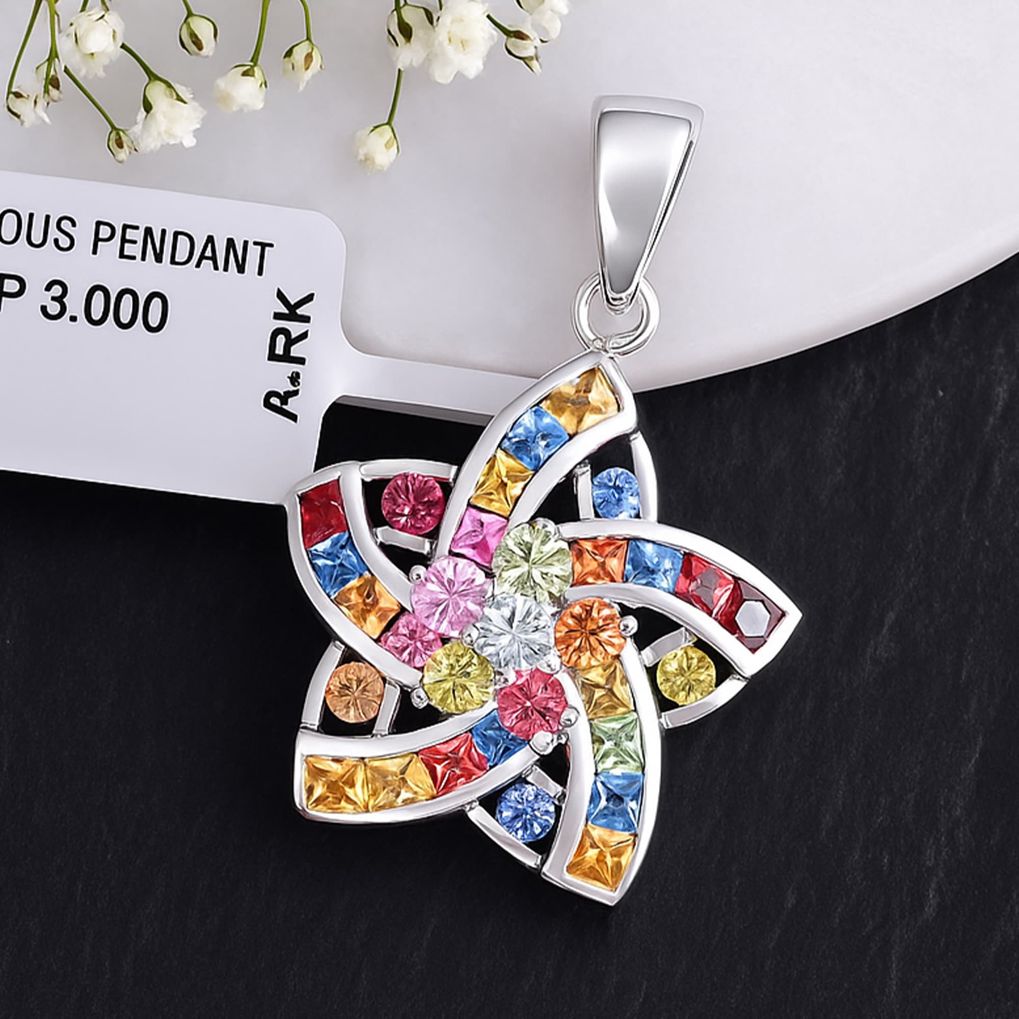 Multi Sapphire Pinwheel Pendant