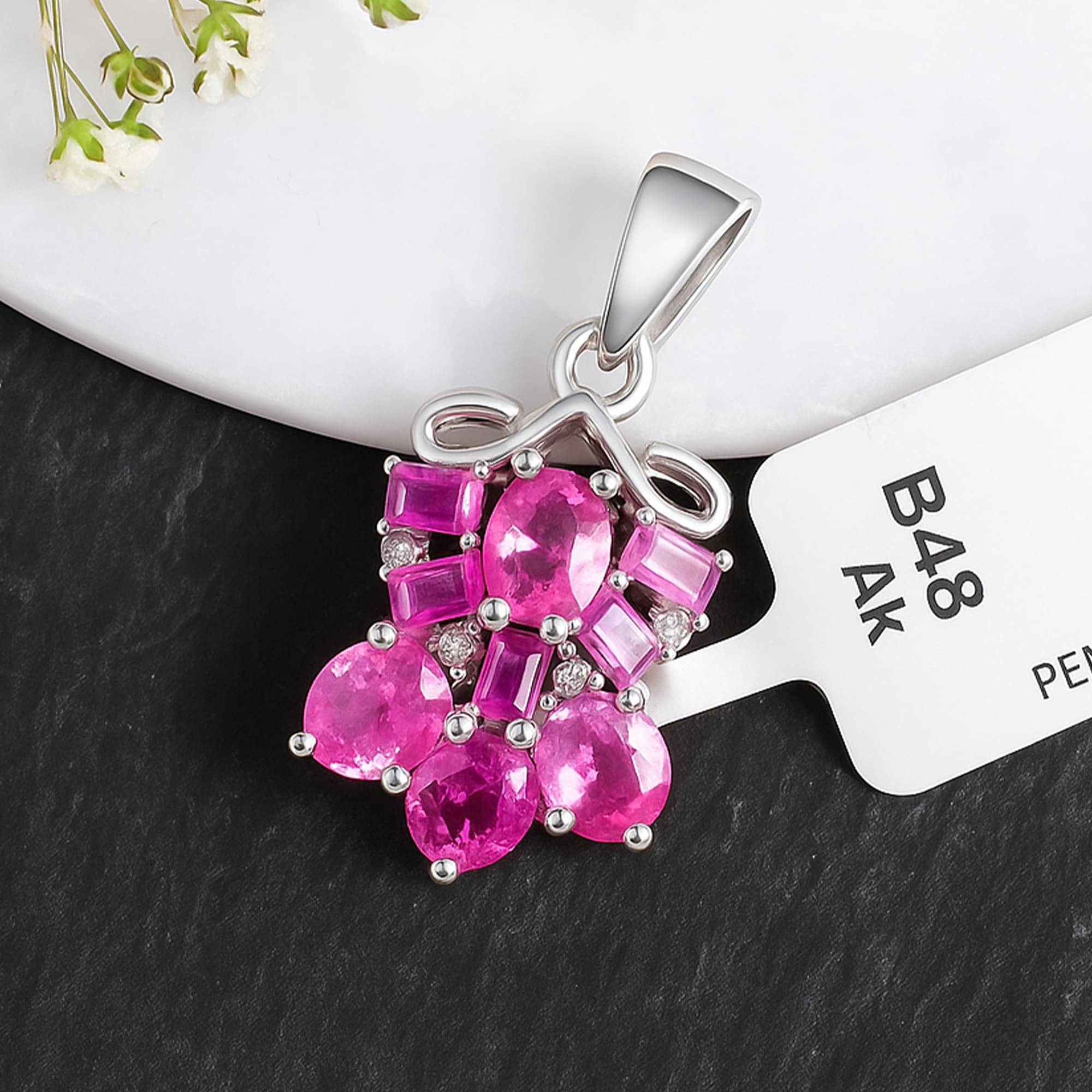 Ruby Floral Cluster Pendant