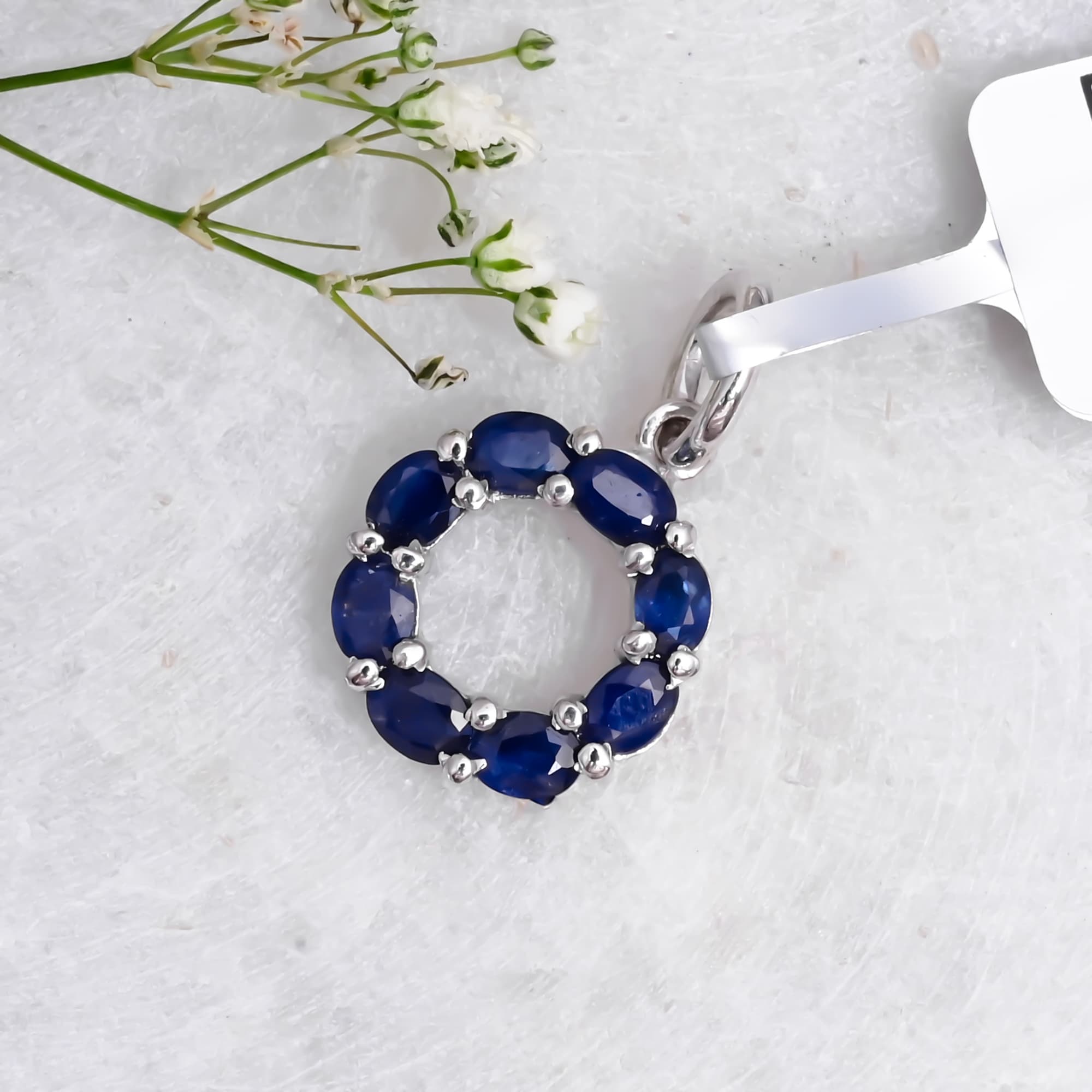 Sapphire Halo Circle Pendant