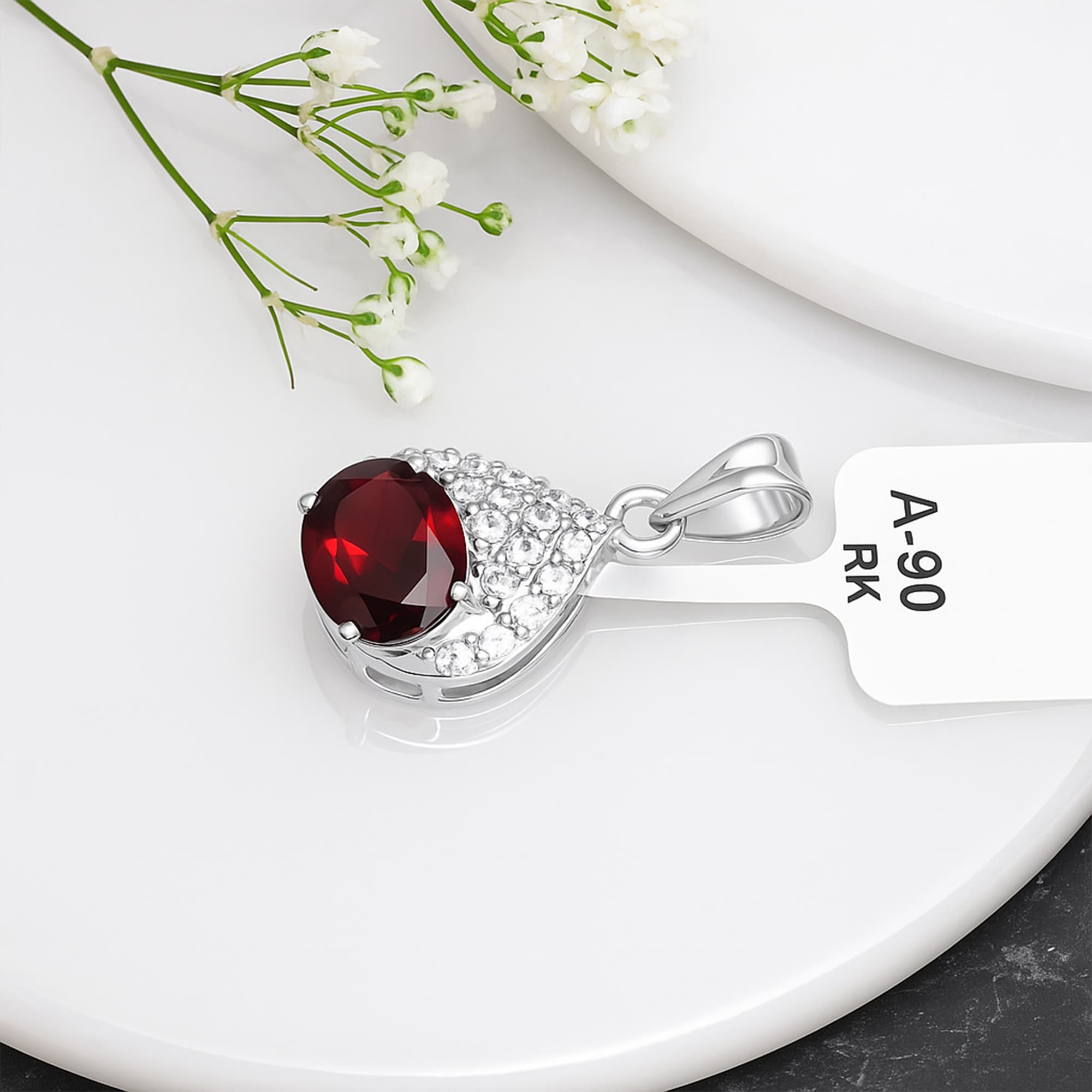 Crimson Elegance Garnet Halo Pendant alternate view