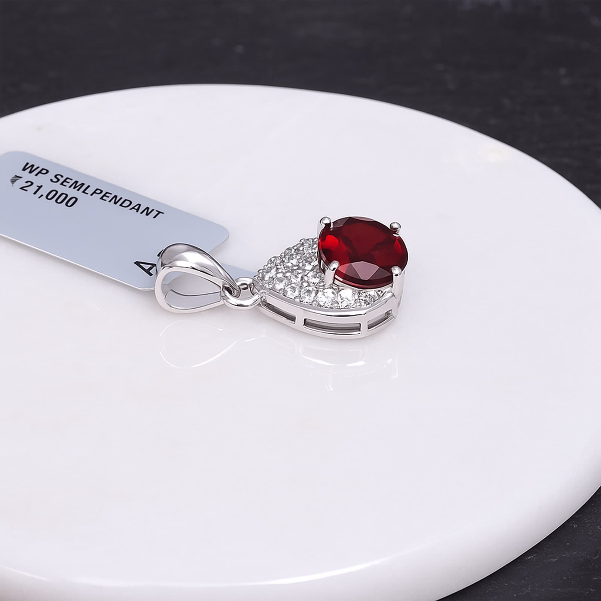 Crimson Elegance Garnet Halo Pendant