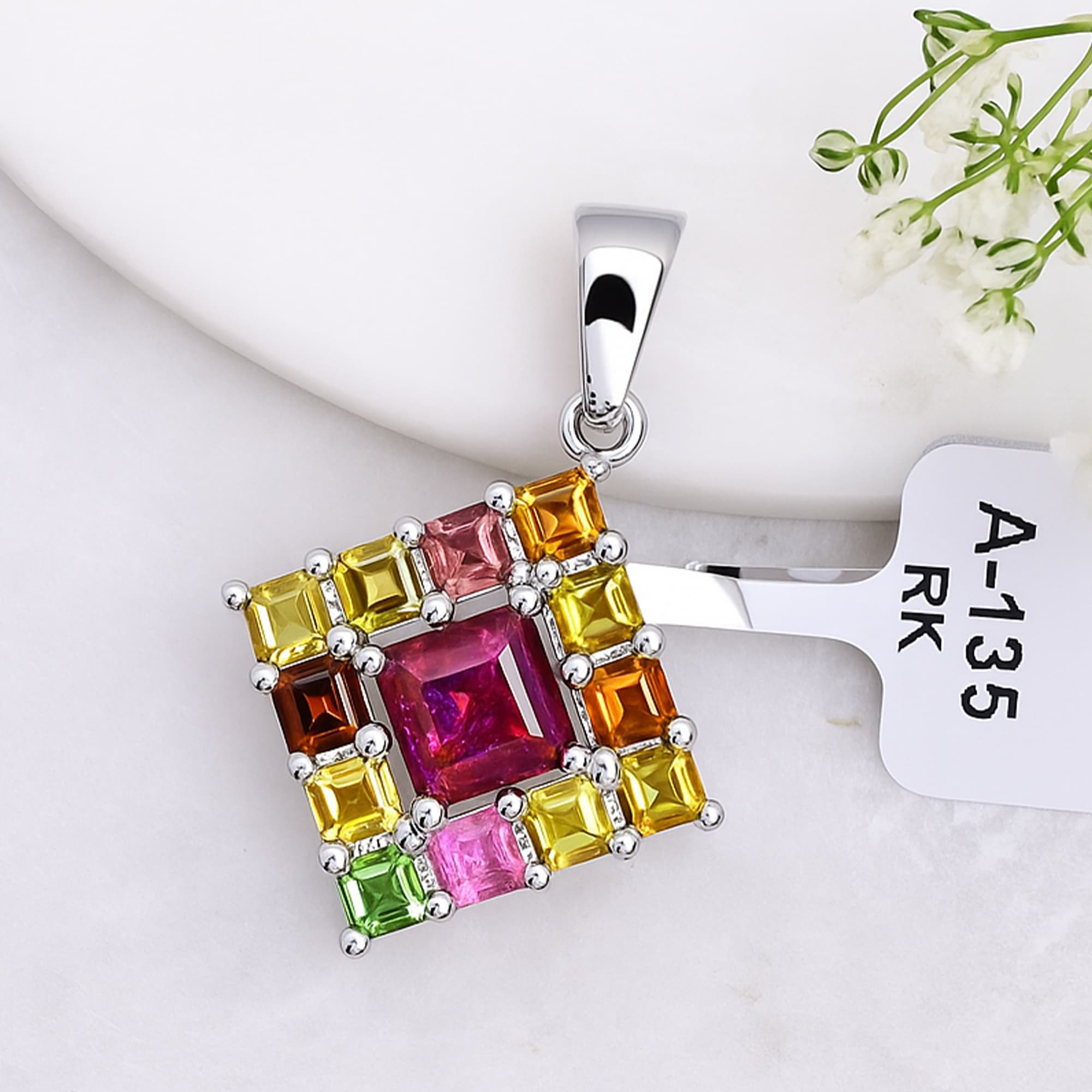 Radiant Muse Rubellite Tourmaline Mosaic Pendant