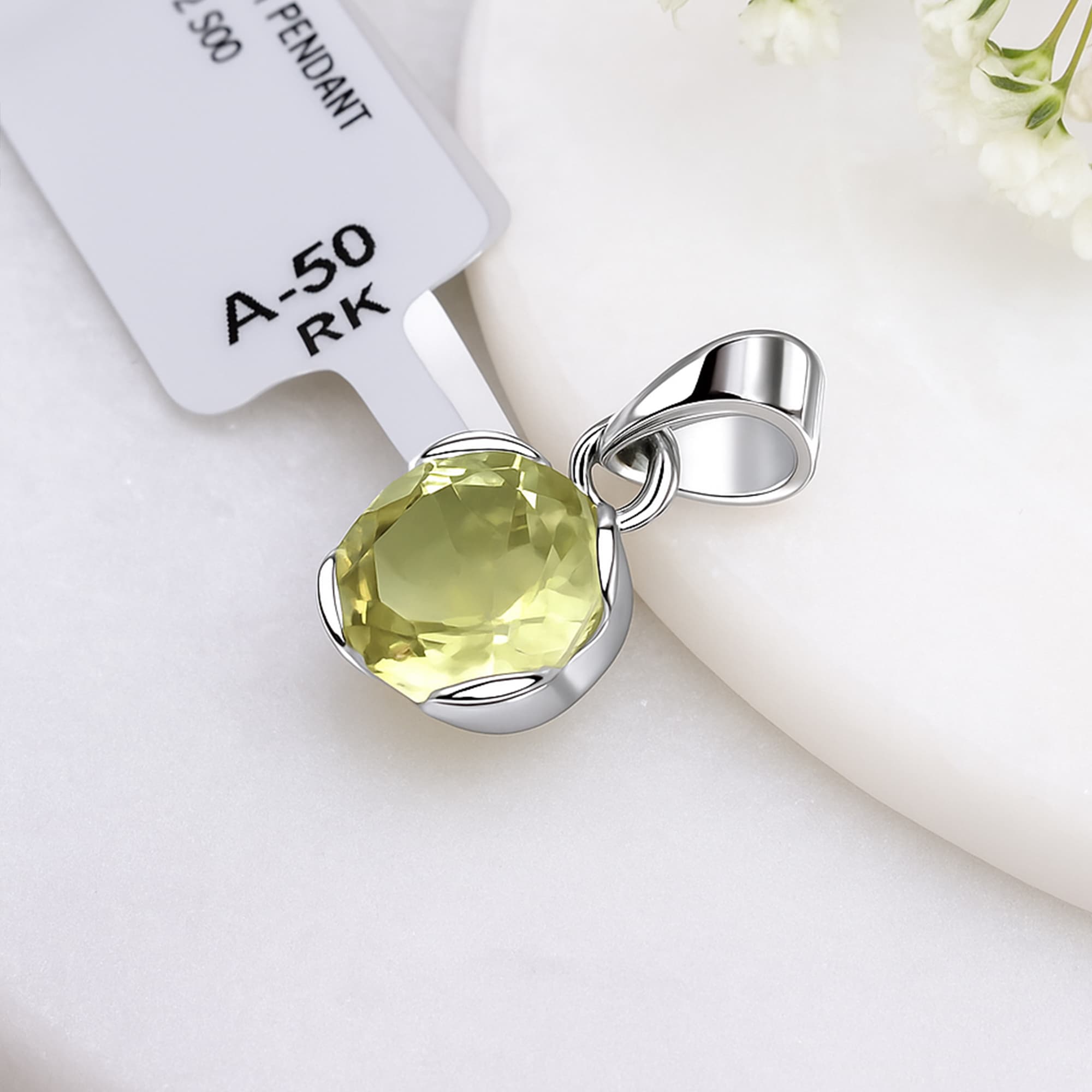 Celestial Glow Green Amethyst Solitaire Pendant