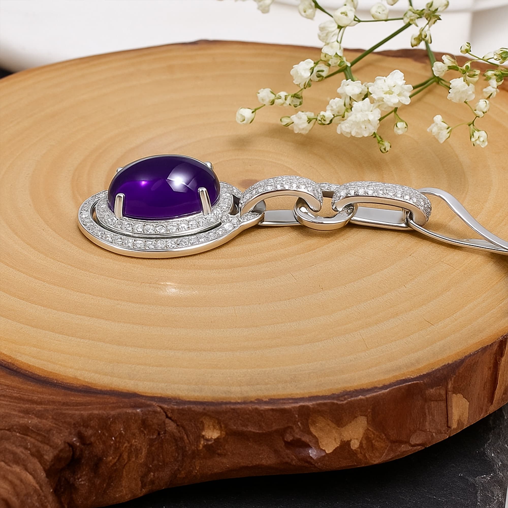 Imperial Halo Amethyst Diamond Pendant