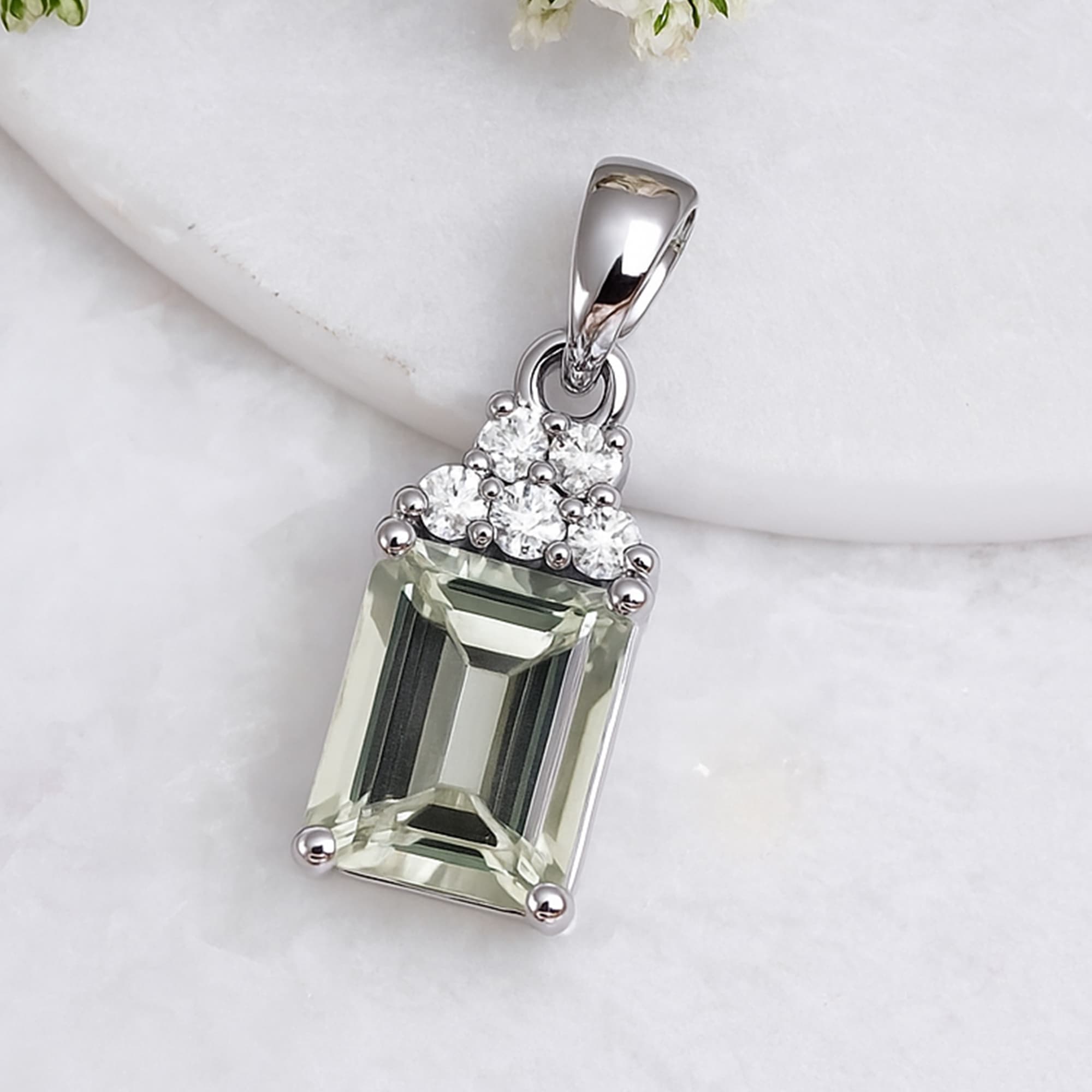 Crystal Bloom Prasiolite Diamond Pendant
