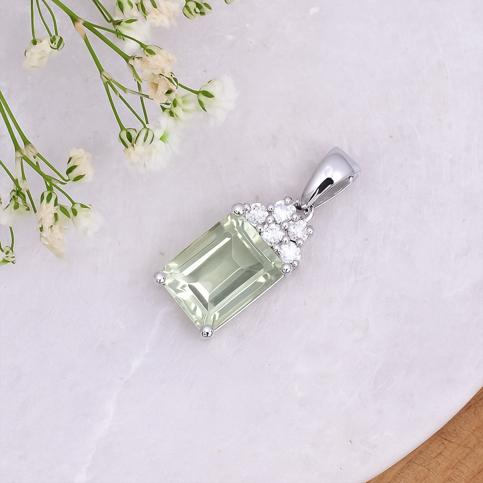 Crystal Bloom Prasiolite Diamond Pendant