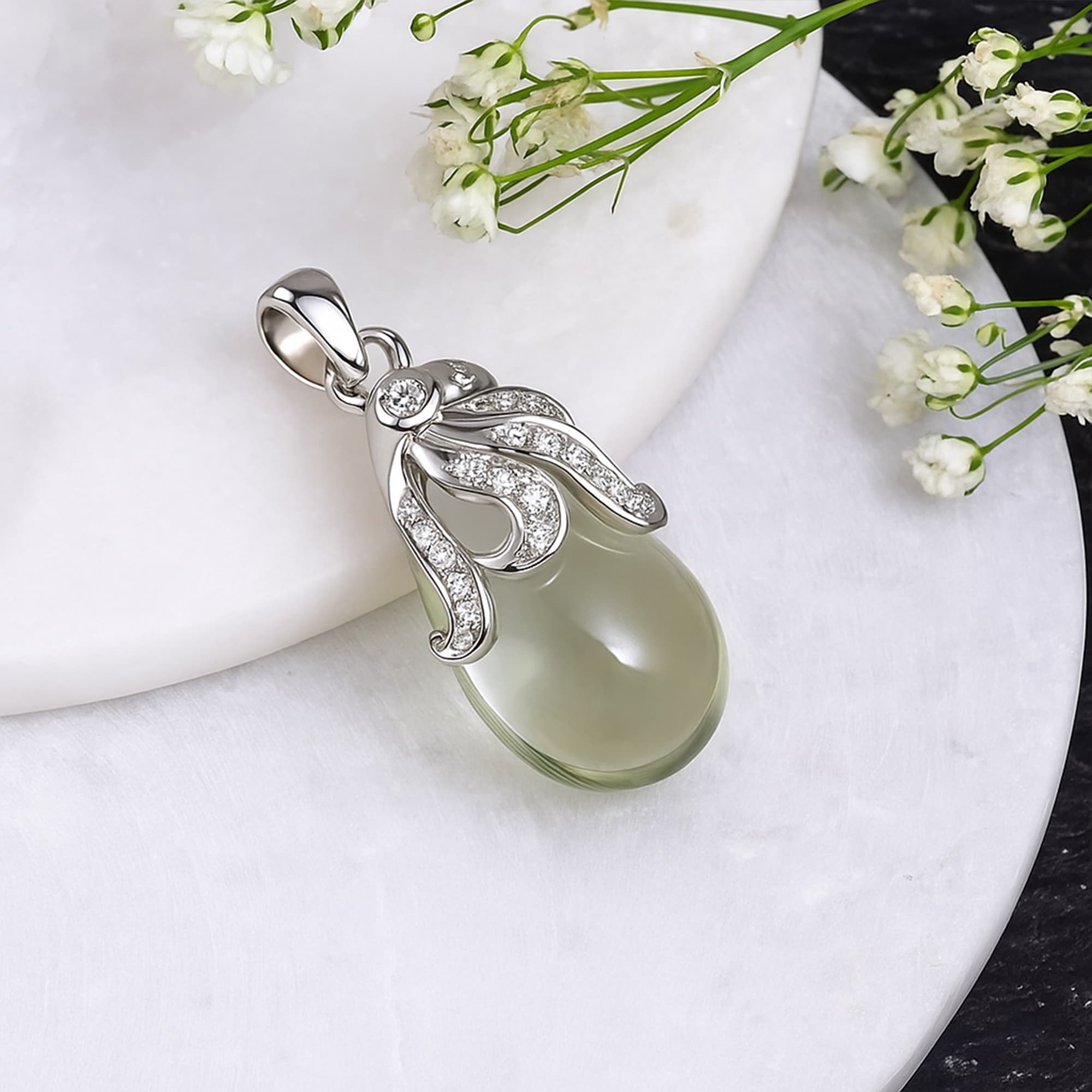 Celestial Dew Prasiolite Diamond Pendant