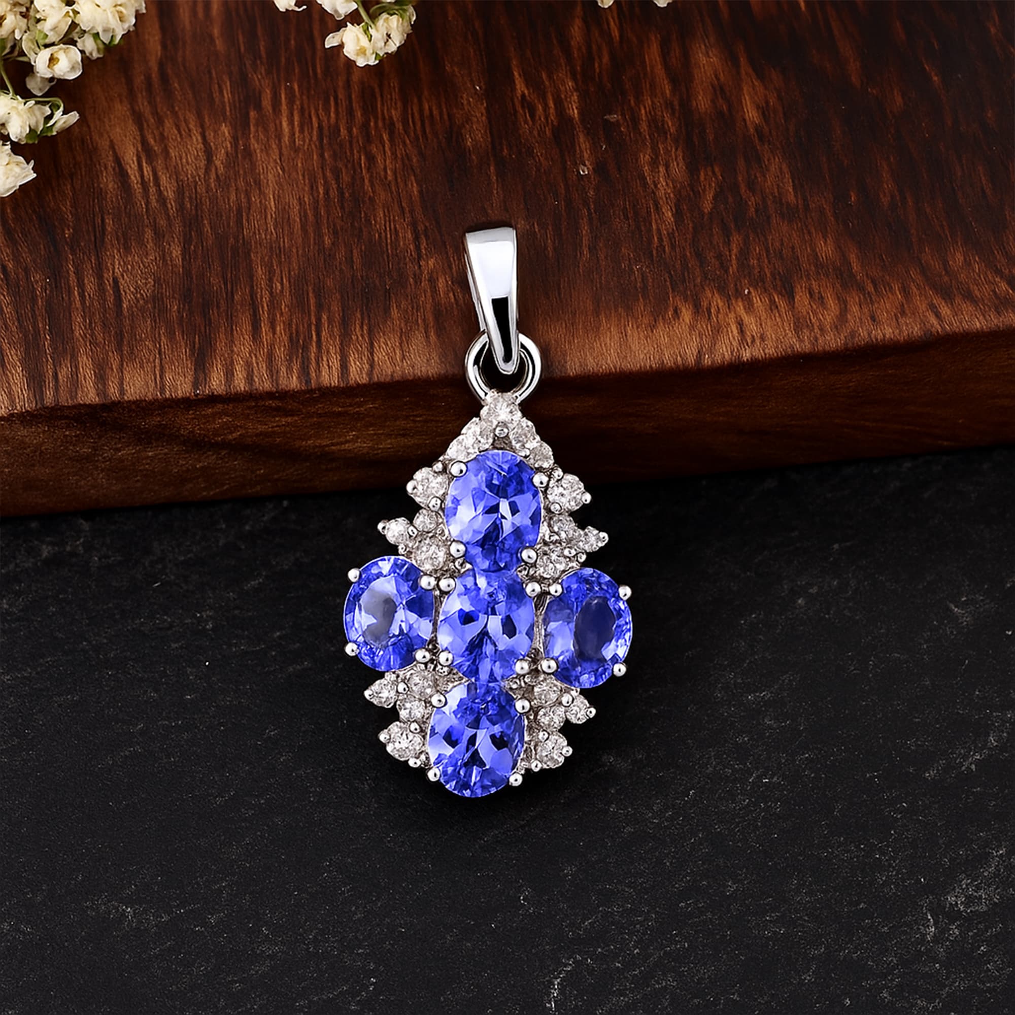 Royal Tanzanite Diamond Cluster Pendant