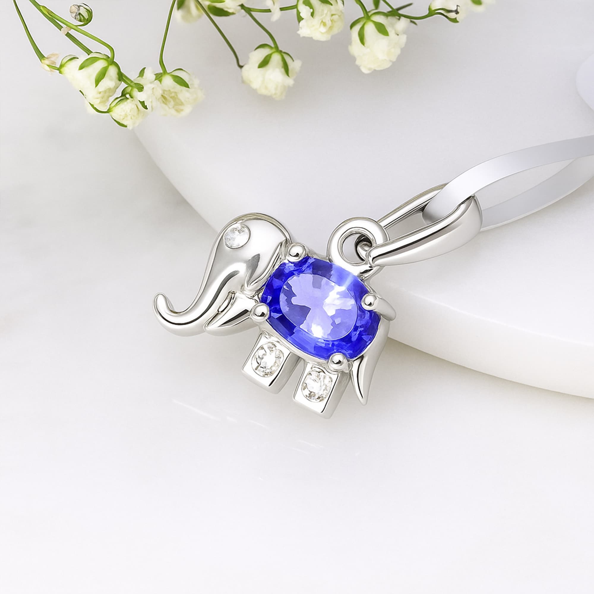 Whimsical Tanzanite Elephant Pendant alternate view