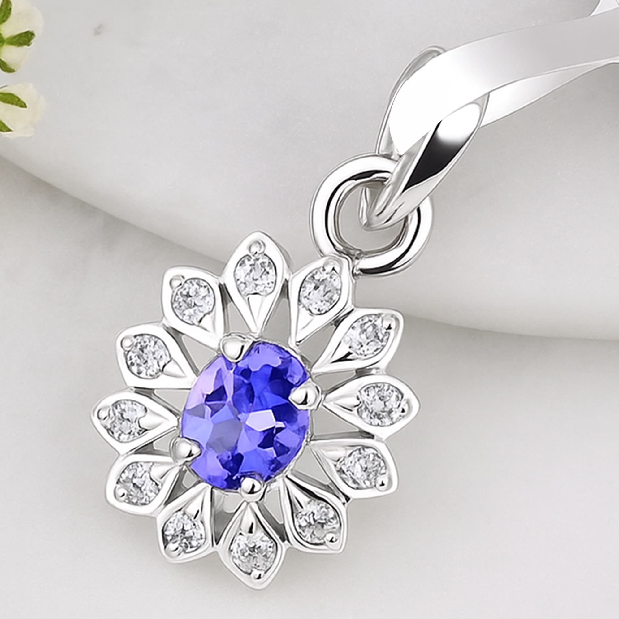 Tanzanite Blossom Halo Pendant