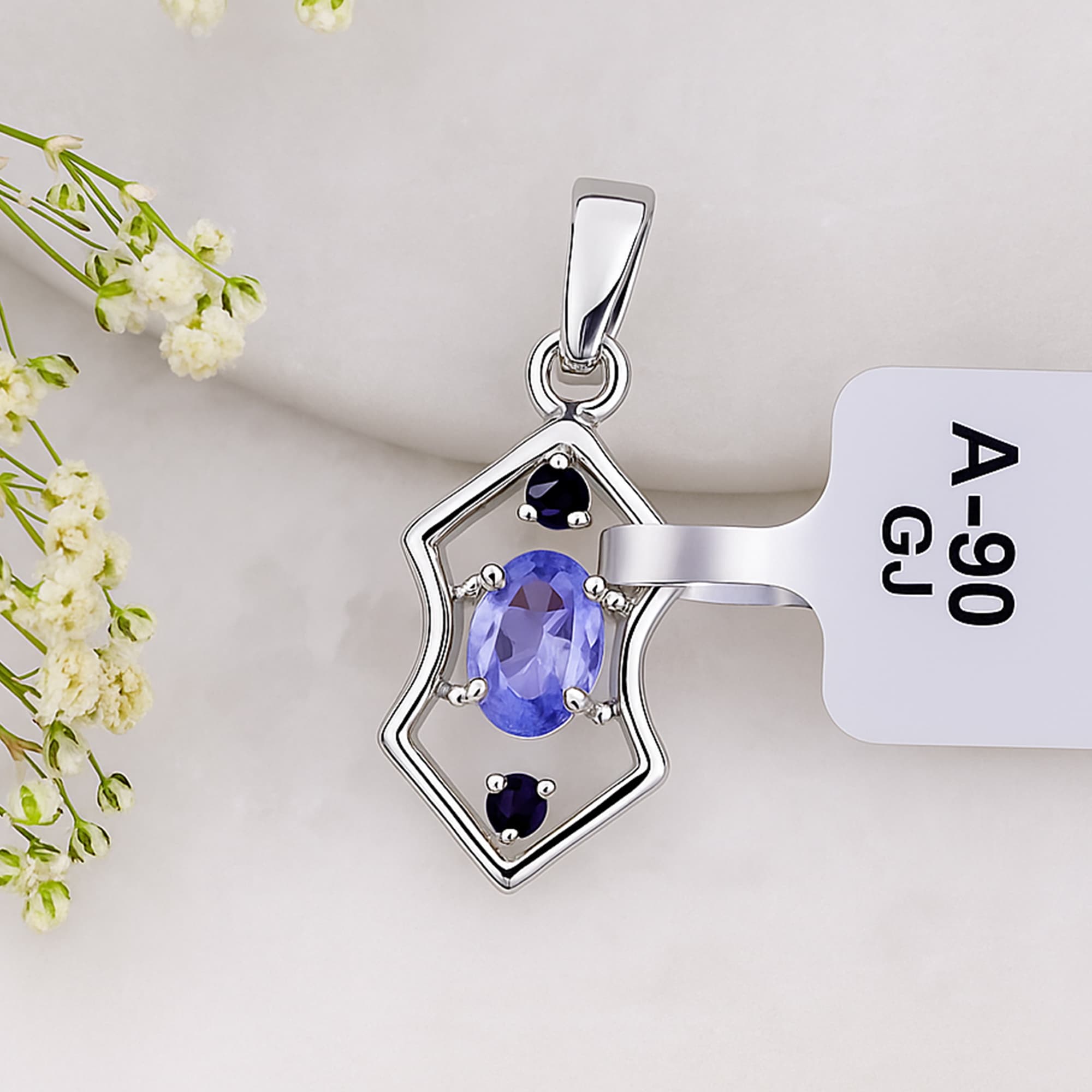 Geometric Tanzanite Frame Pendant alternate view