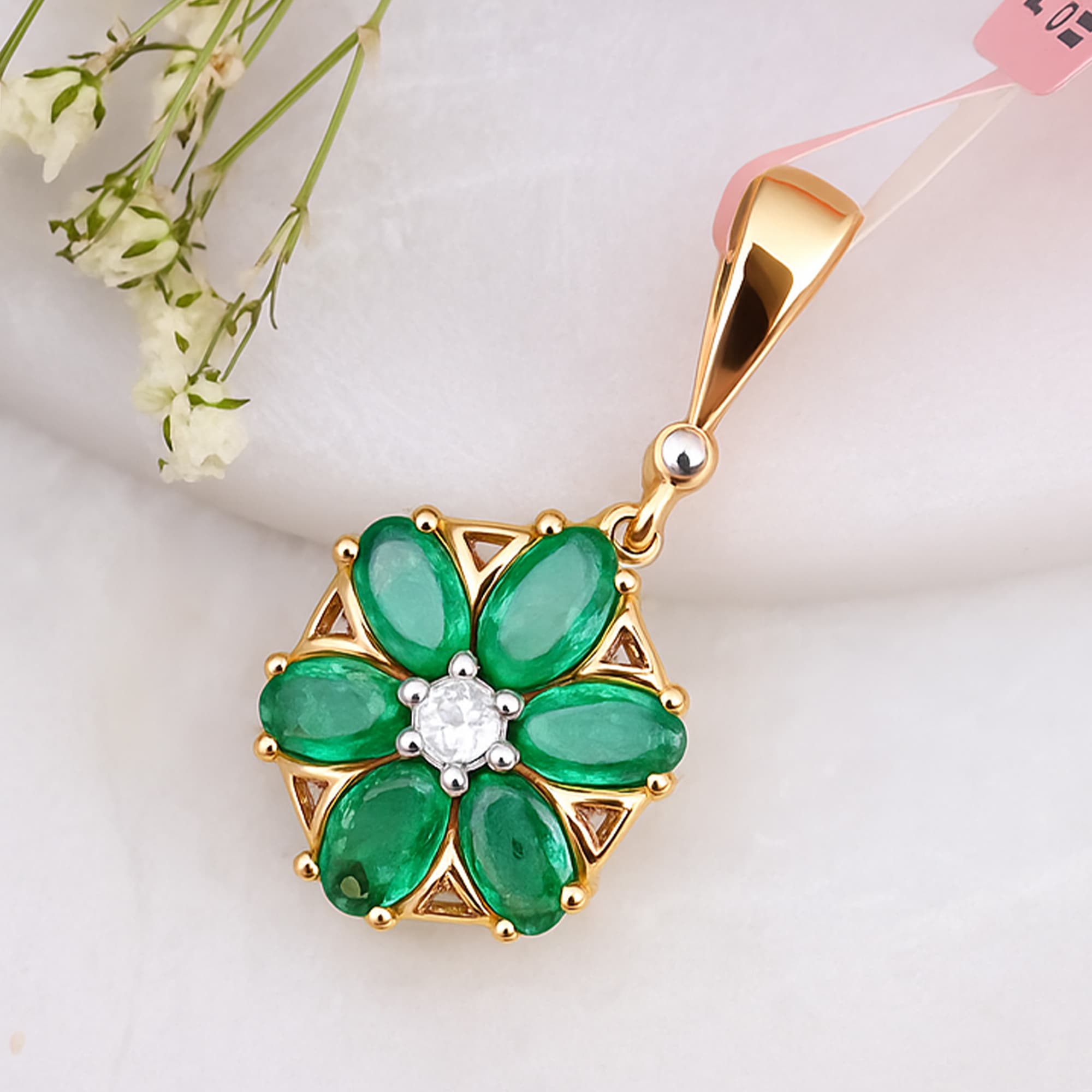 Golden Emerald Blossom Pendant