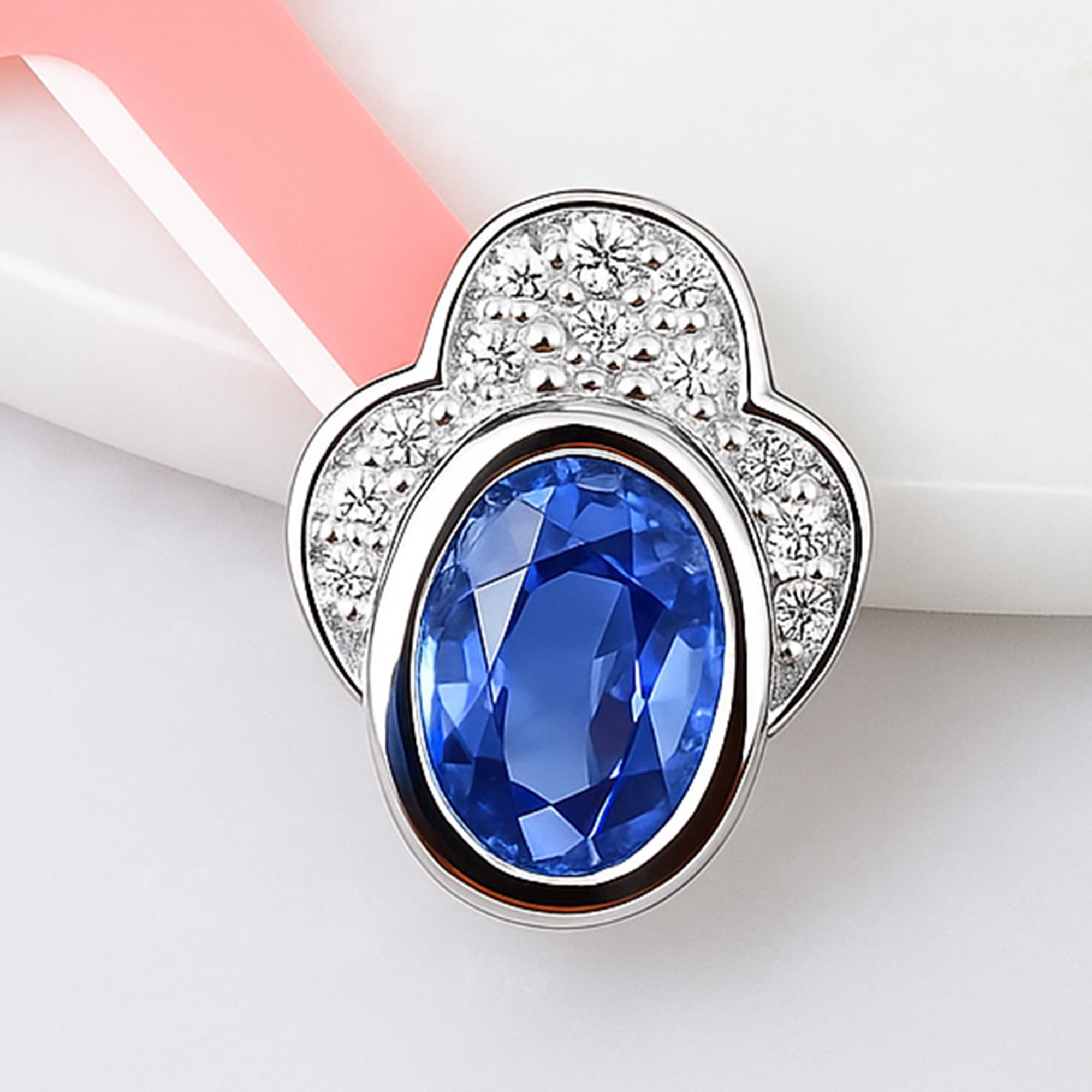 Royal Sapphire Blossom Halo Pendant