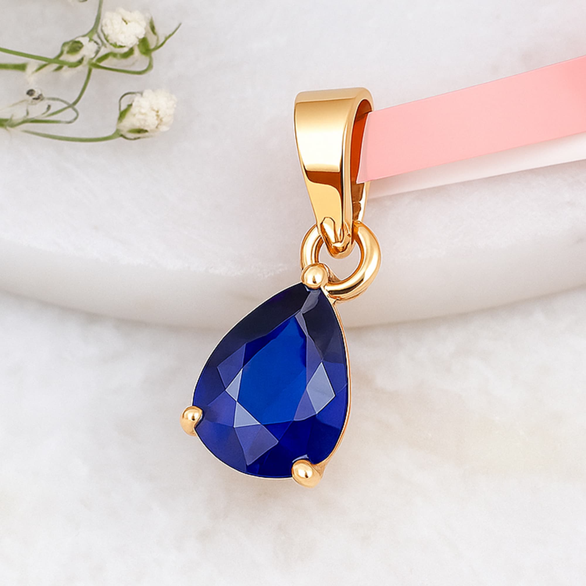 Royal Pear Blue Sapphire Solitaire Pendant