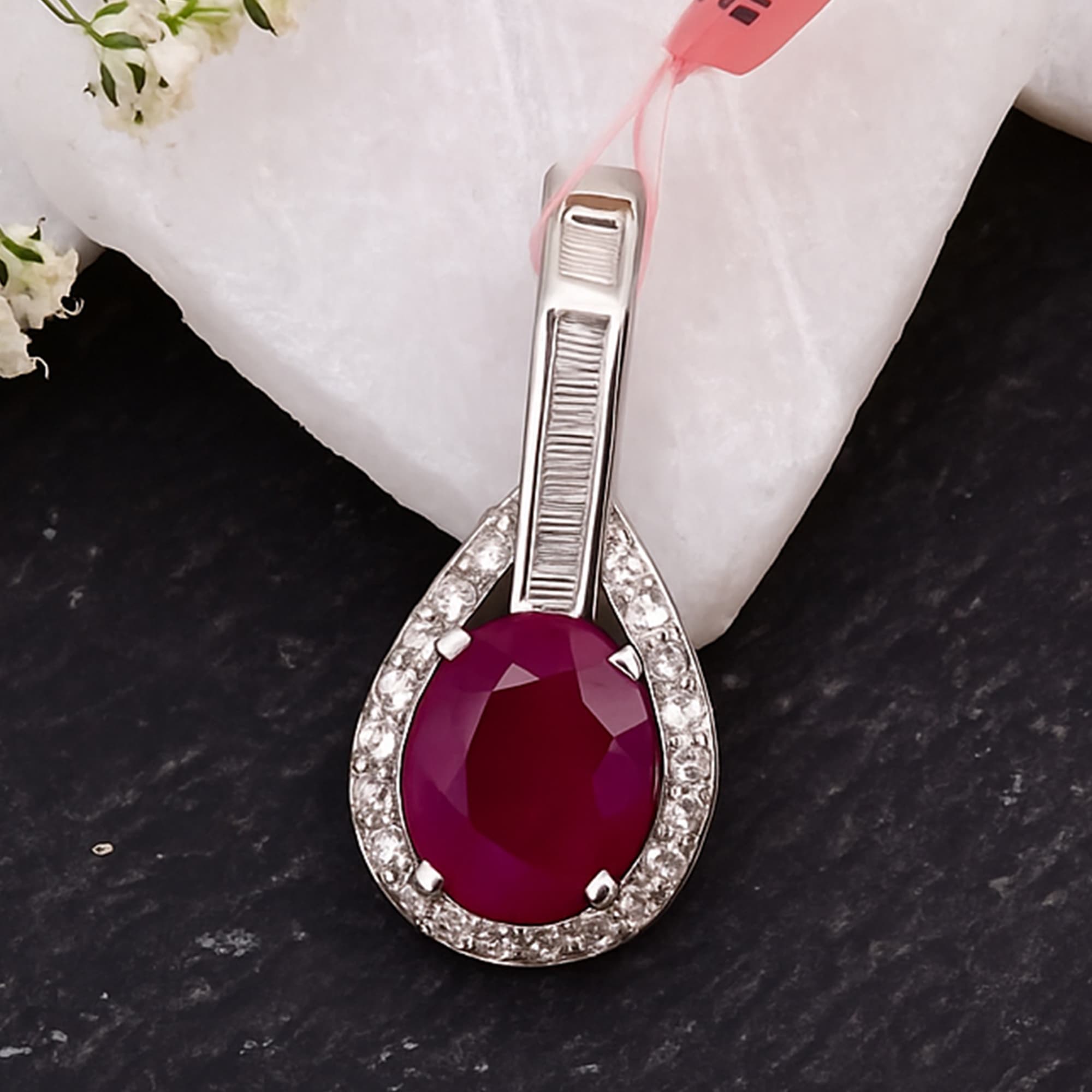 Royal Ruby Halo Drop Pendant