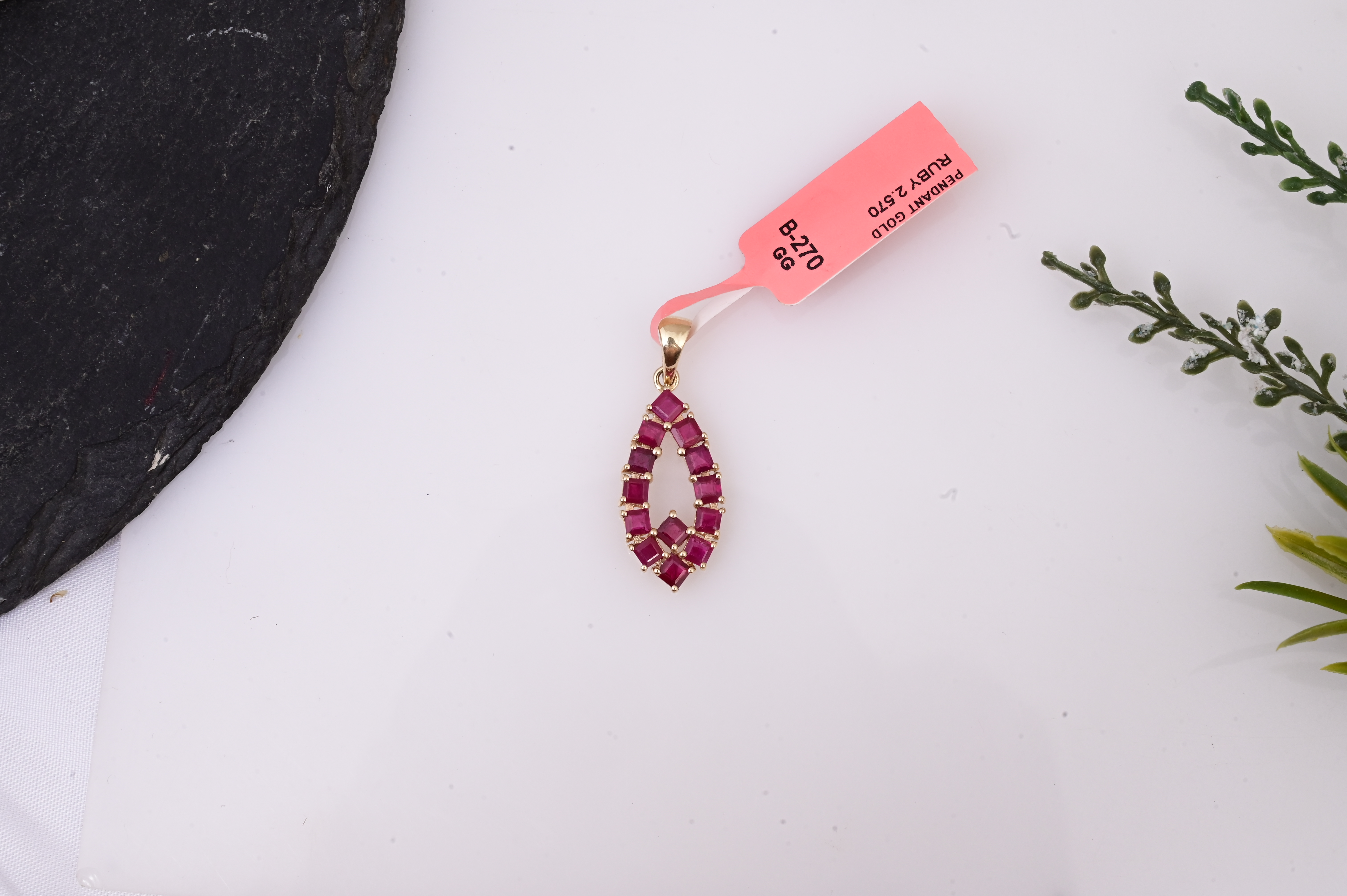 Geometric Ruby Marquise Pendant