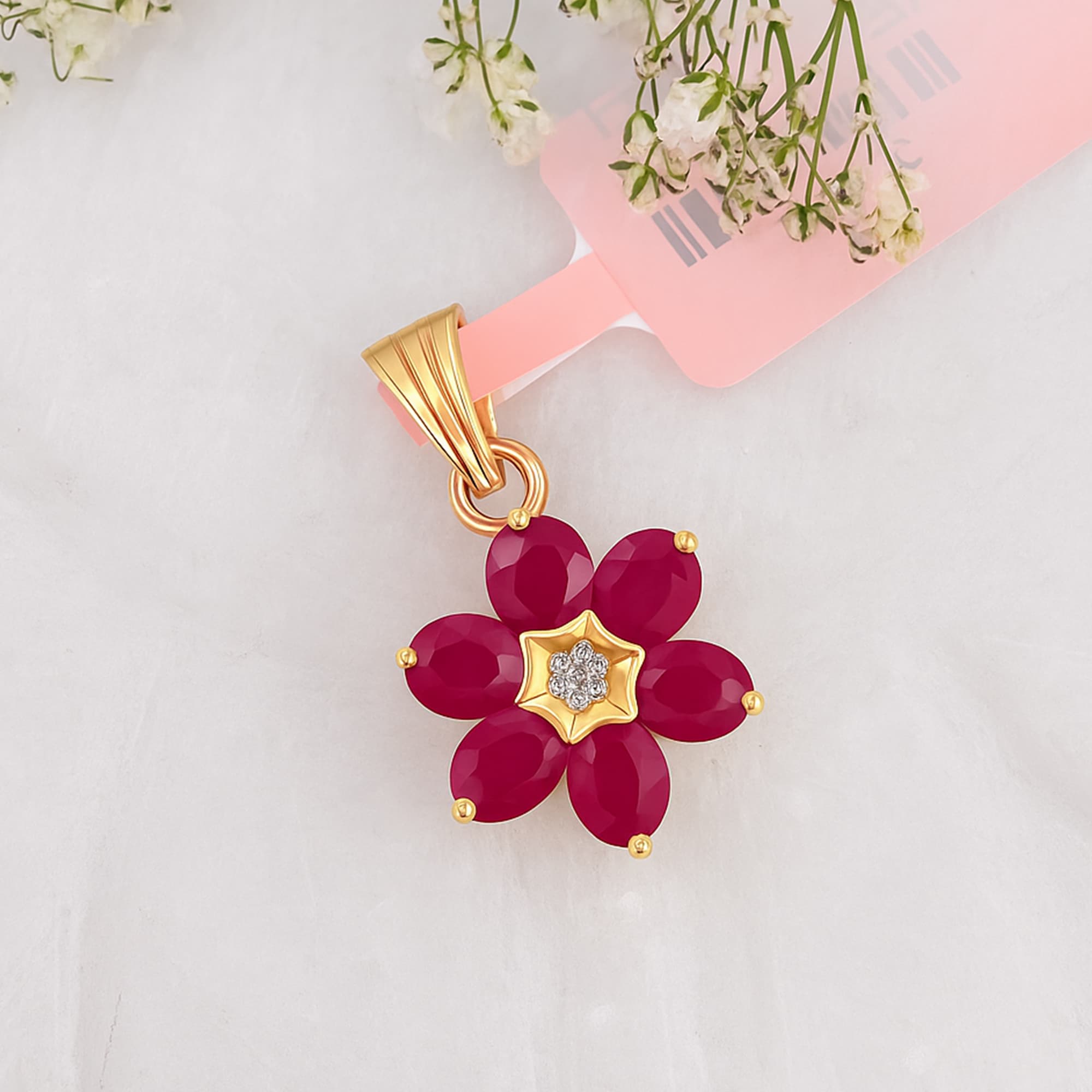 Ruby Blossom Diamond Pendant