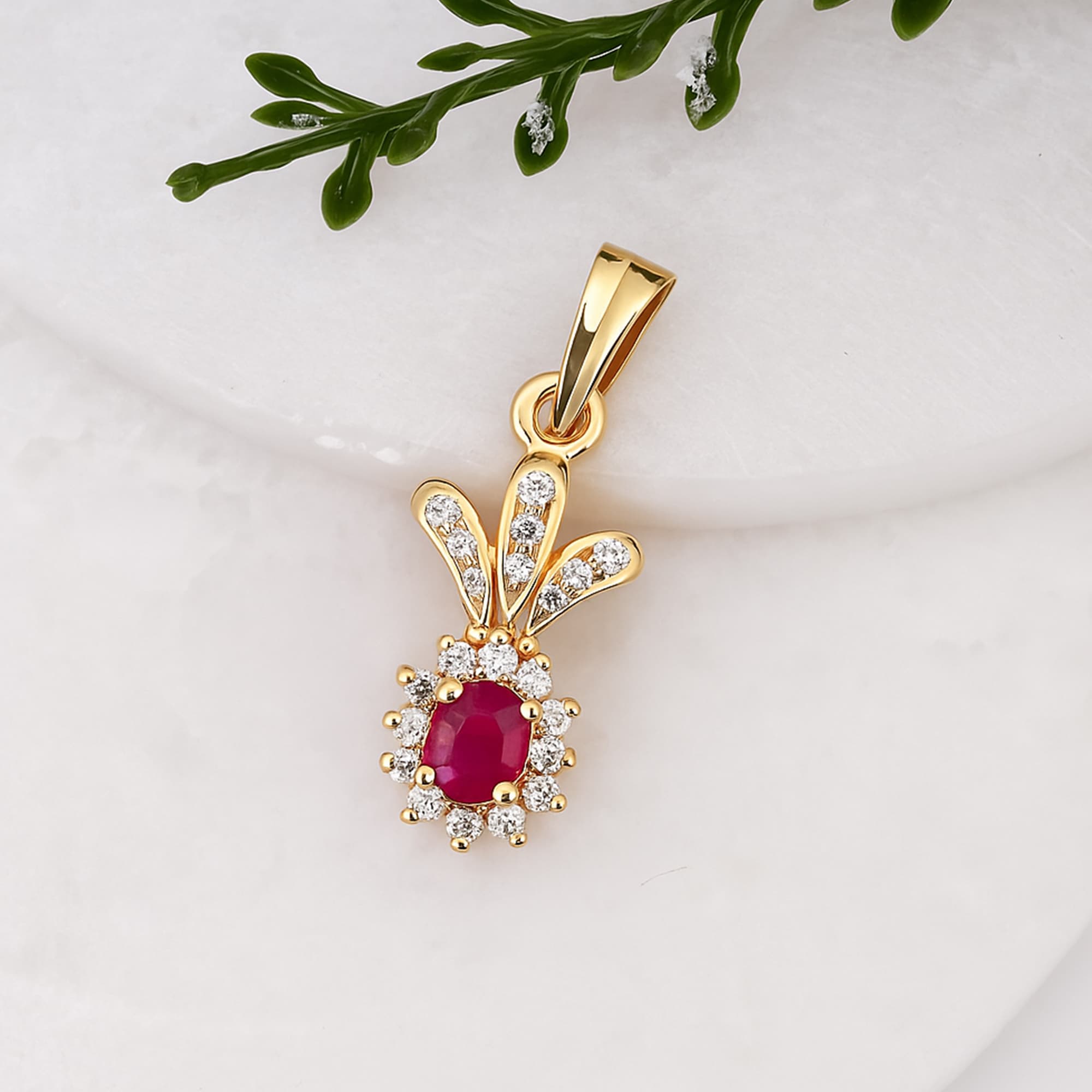 Royal Ruby Diamond Floral Pendant