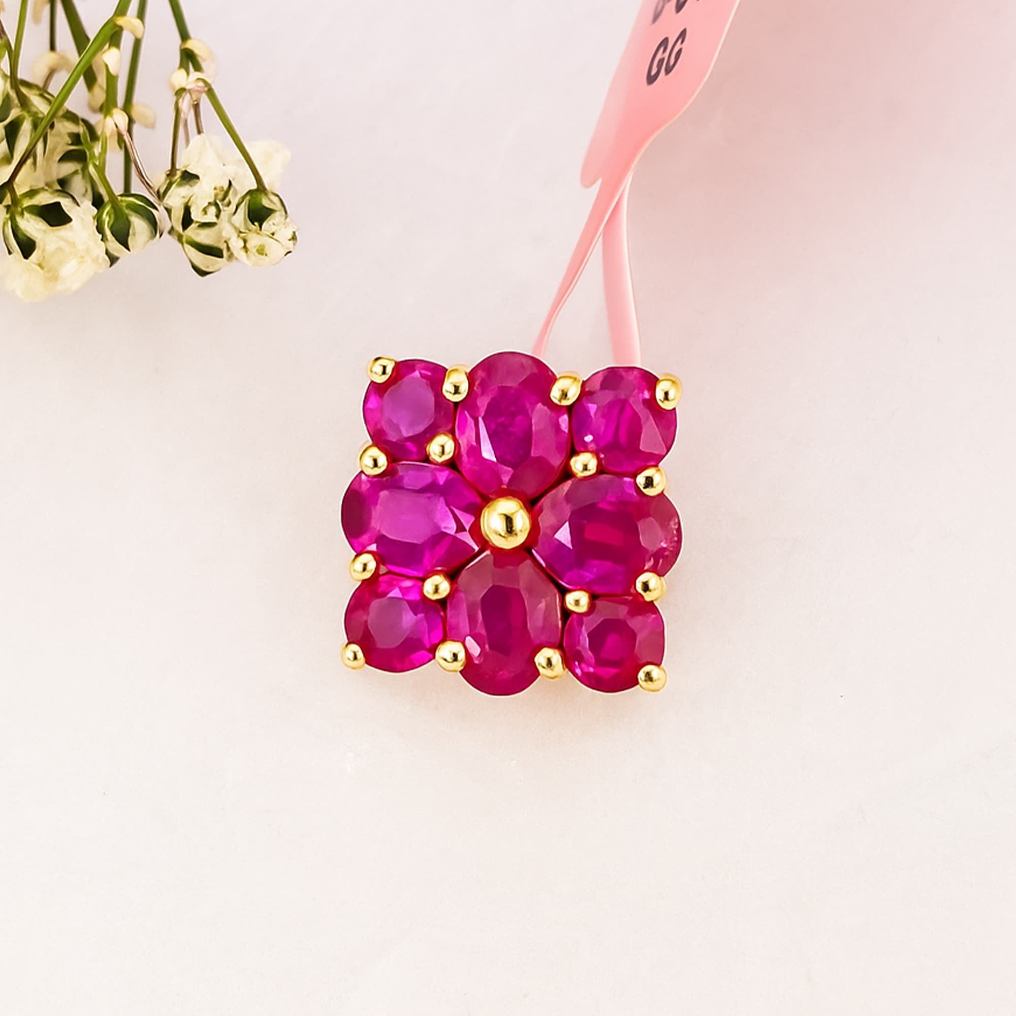 Ruby Blossom Floral Pendant alternate view