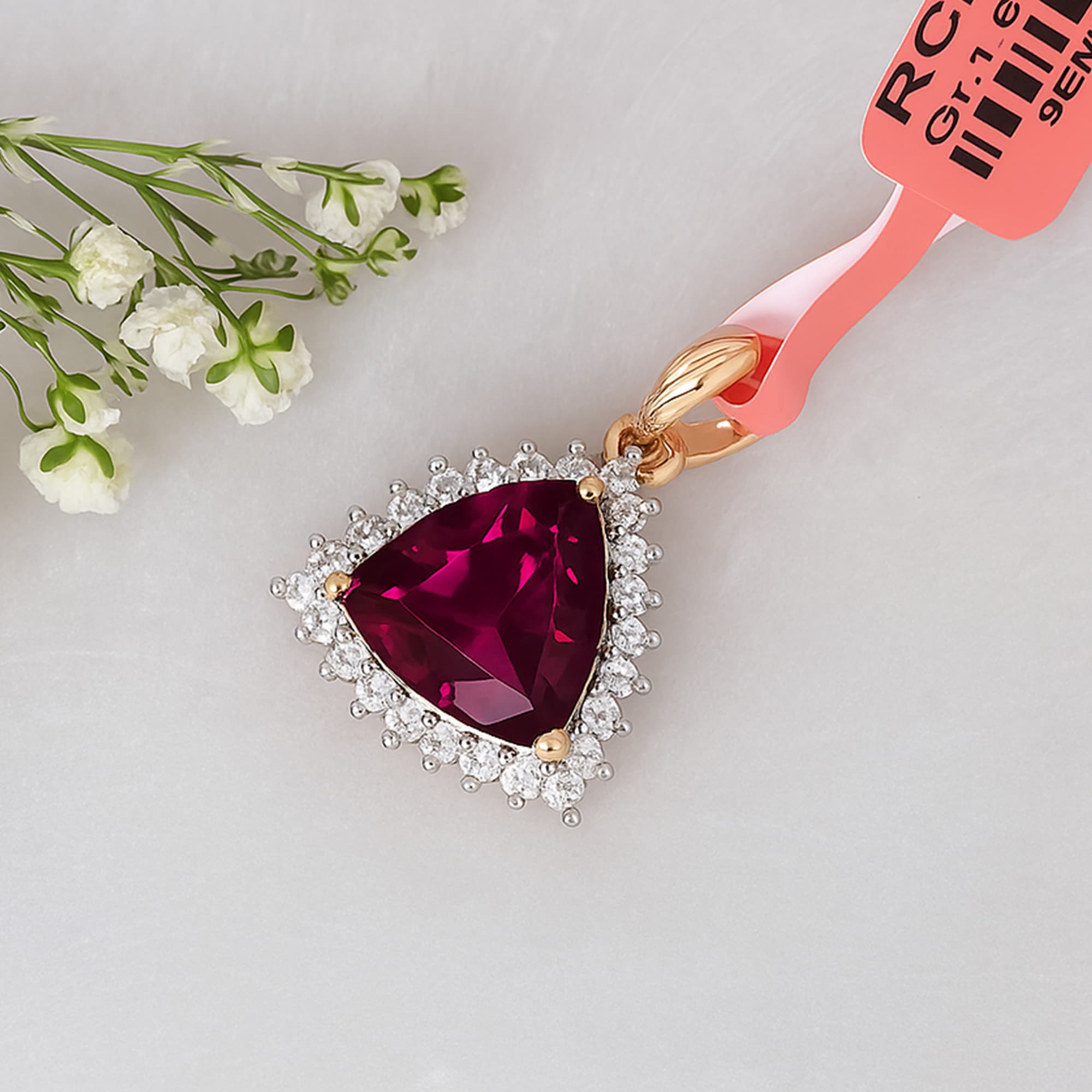 Imperial Rubellite Diamond Halo Pendant