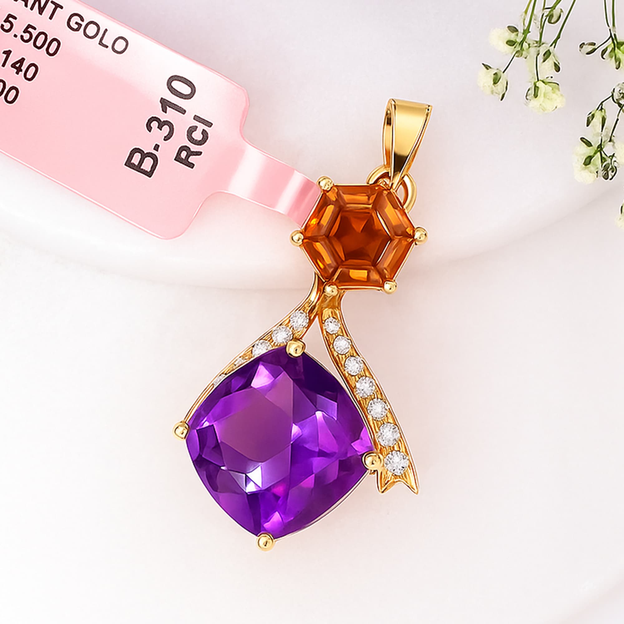 Twilight Harmony Amethyst, Citrine & Diamond Pendant