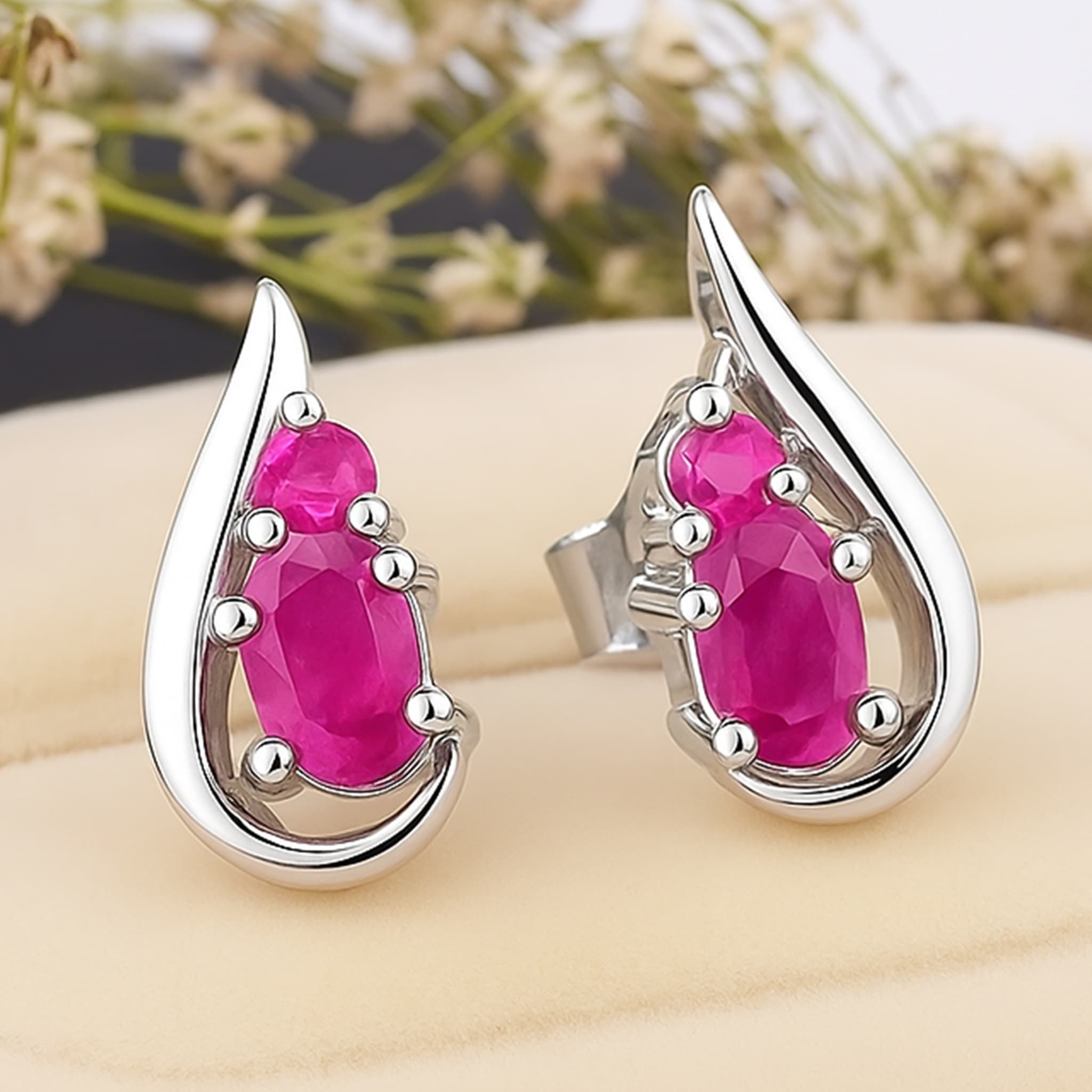 Ruby Teardrop Stud Earrings
