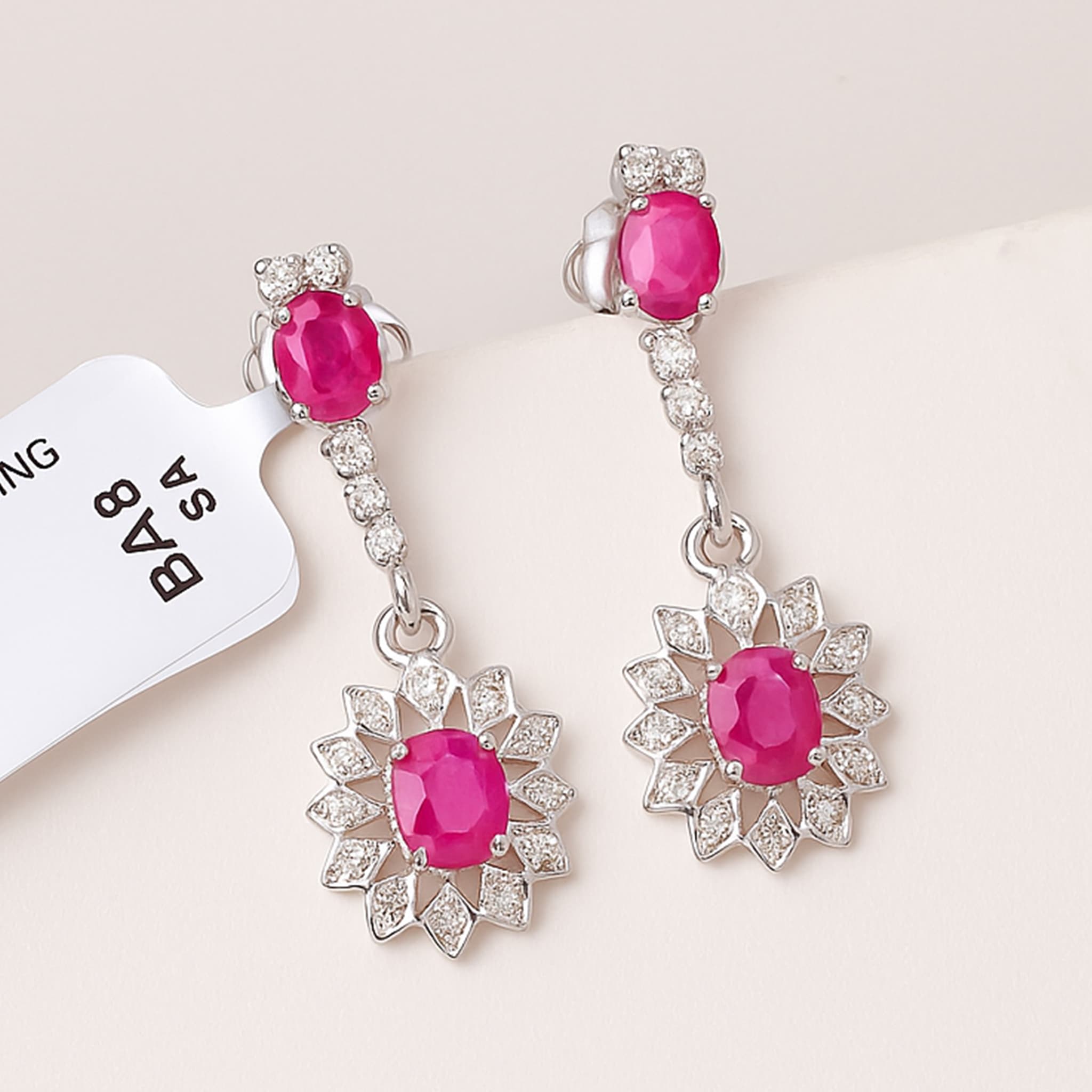 Ruby Floral Halo Drop Earrings