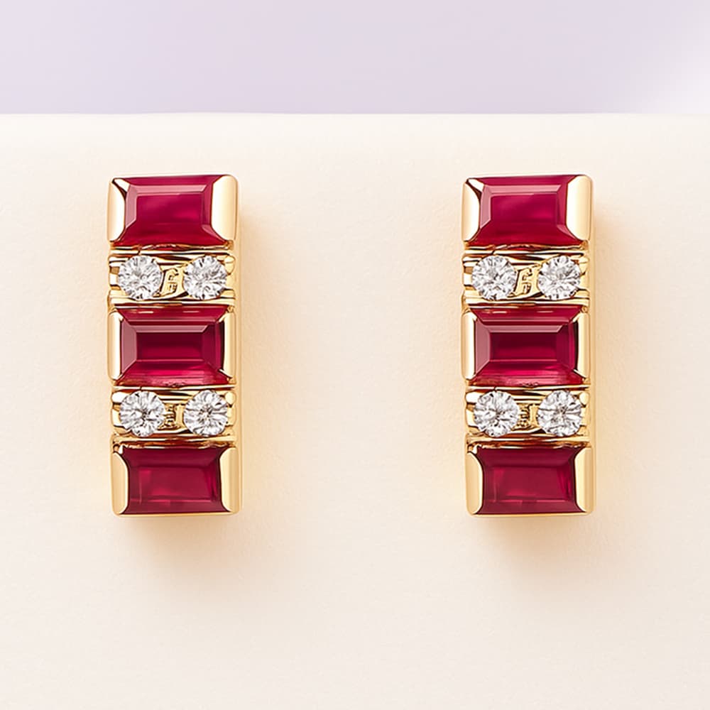 Veloura Ruby Diamond Bar Stud Earrings