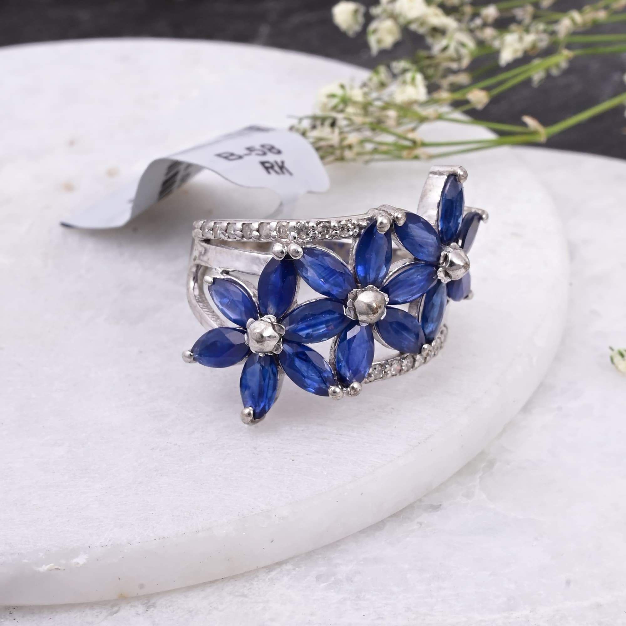 Midnight Sapphire Blossom Ring